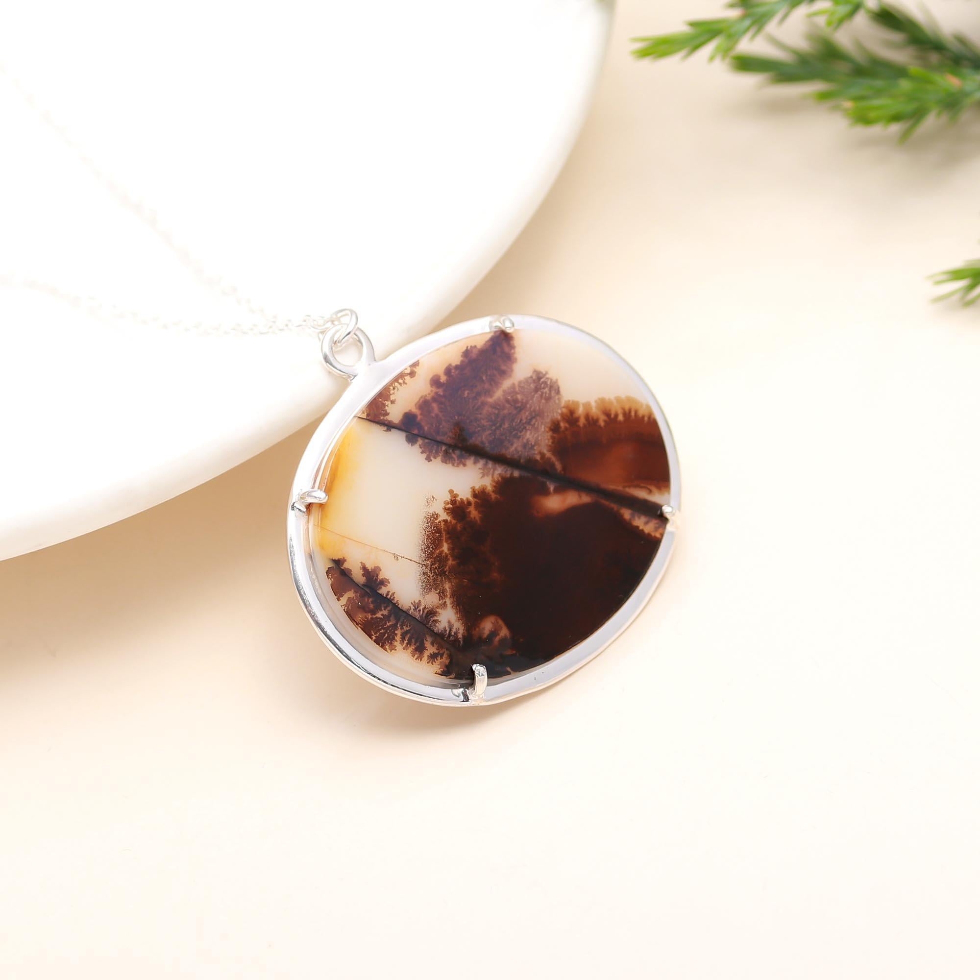 925 Sterling Silver Scenic Dendrite Agate Necklace