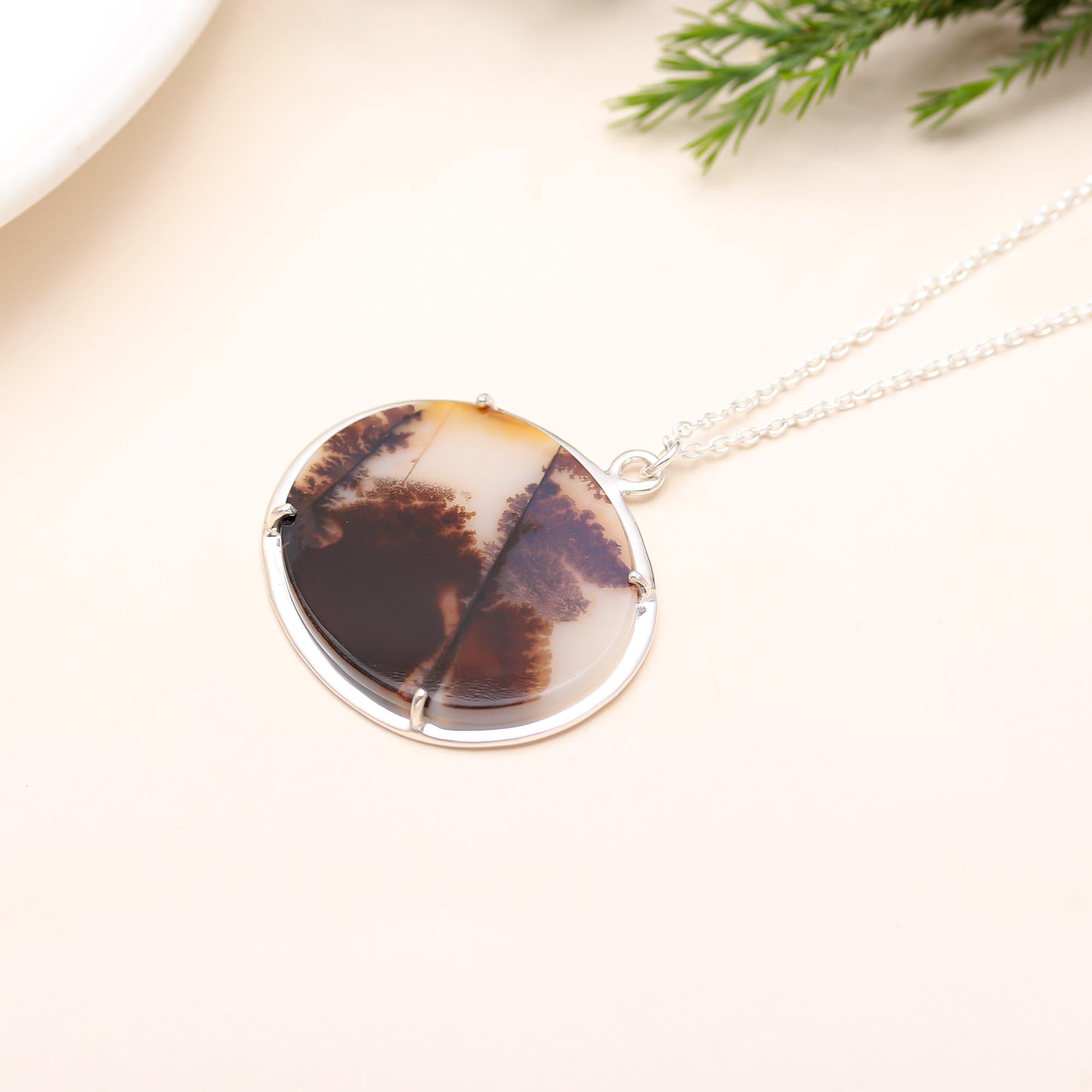 925 Sterling Silver Scenic Dendrite Agate Necklace