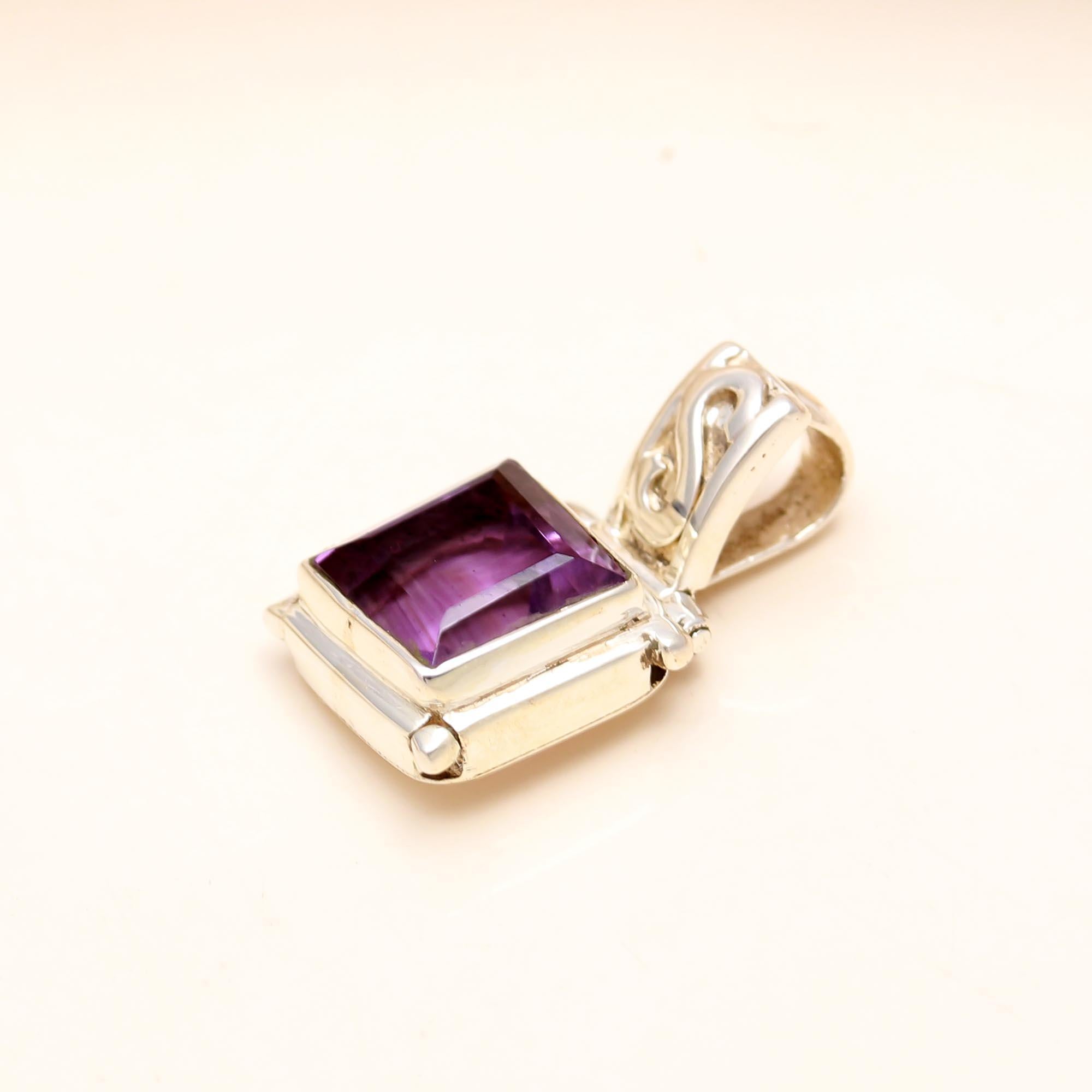 Purple Amethyst Gemstone Pendant in 925 Sterling Silver