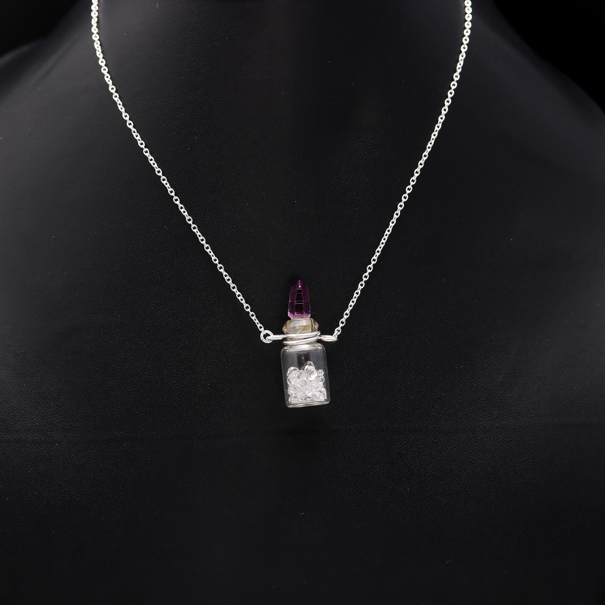 925 Silver Crystal Vial Pendant Necklace