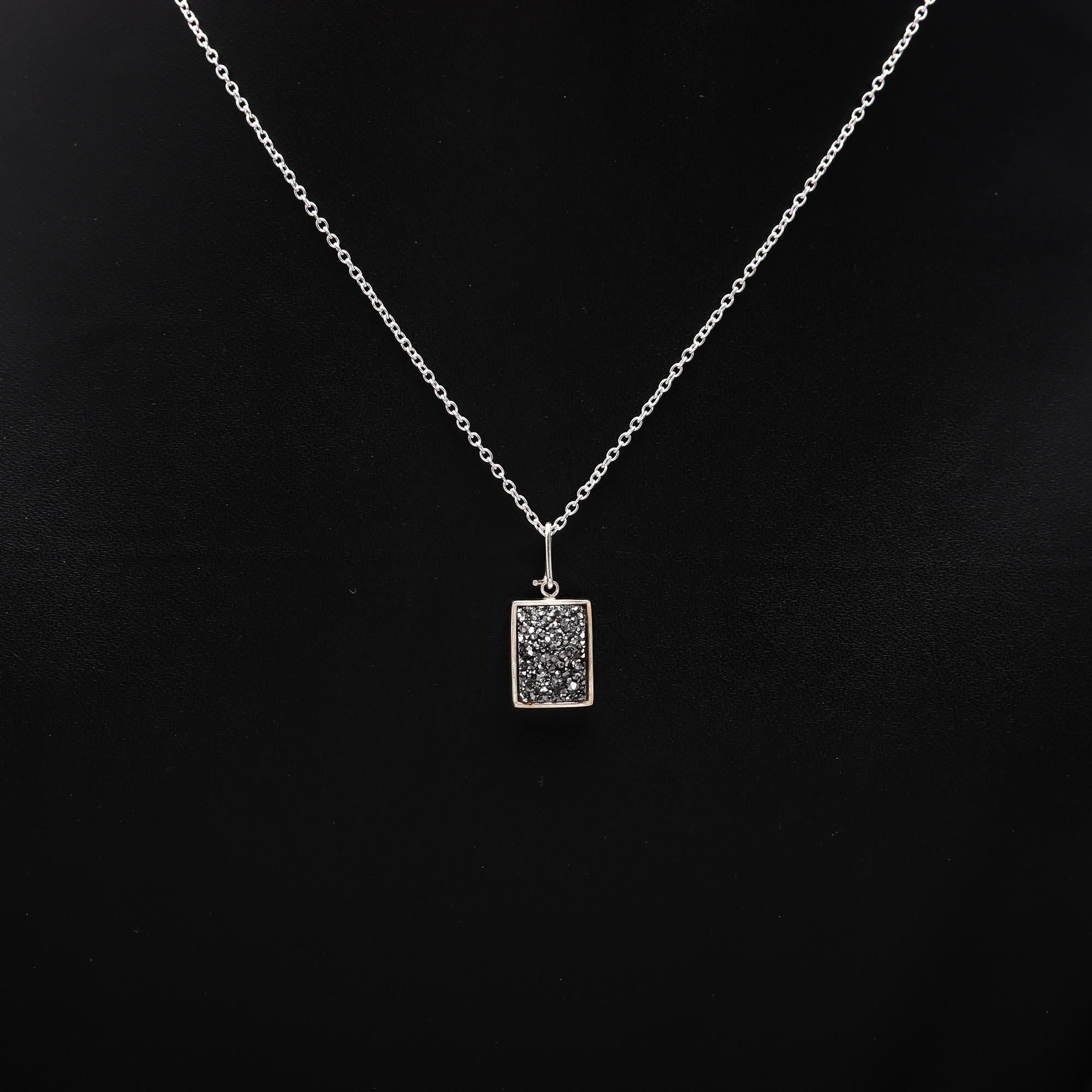 925 Silver Black Druzy Pendant Necklace