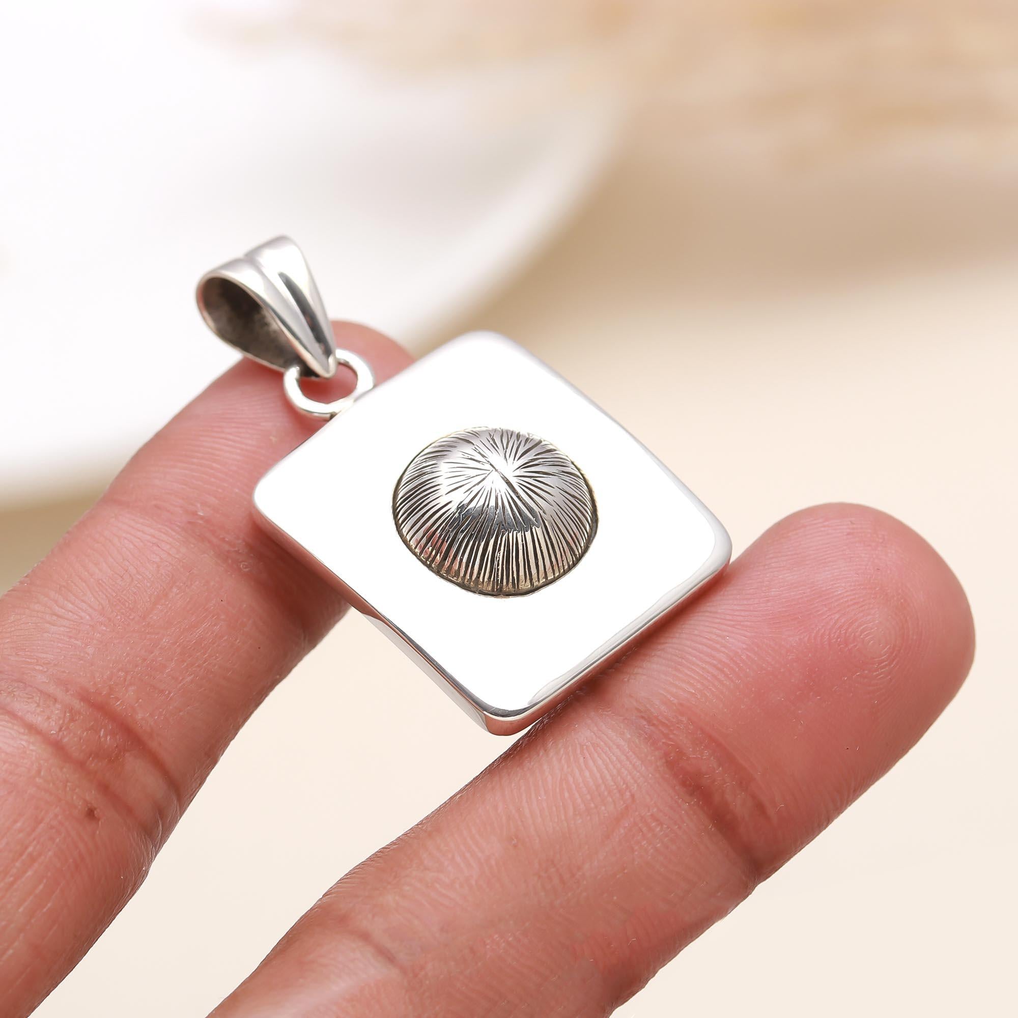 Antique 925 Sterling Silver Color Square Shape Charms Pendant