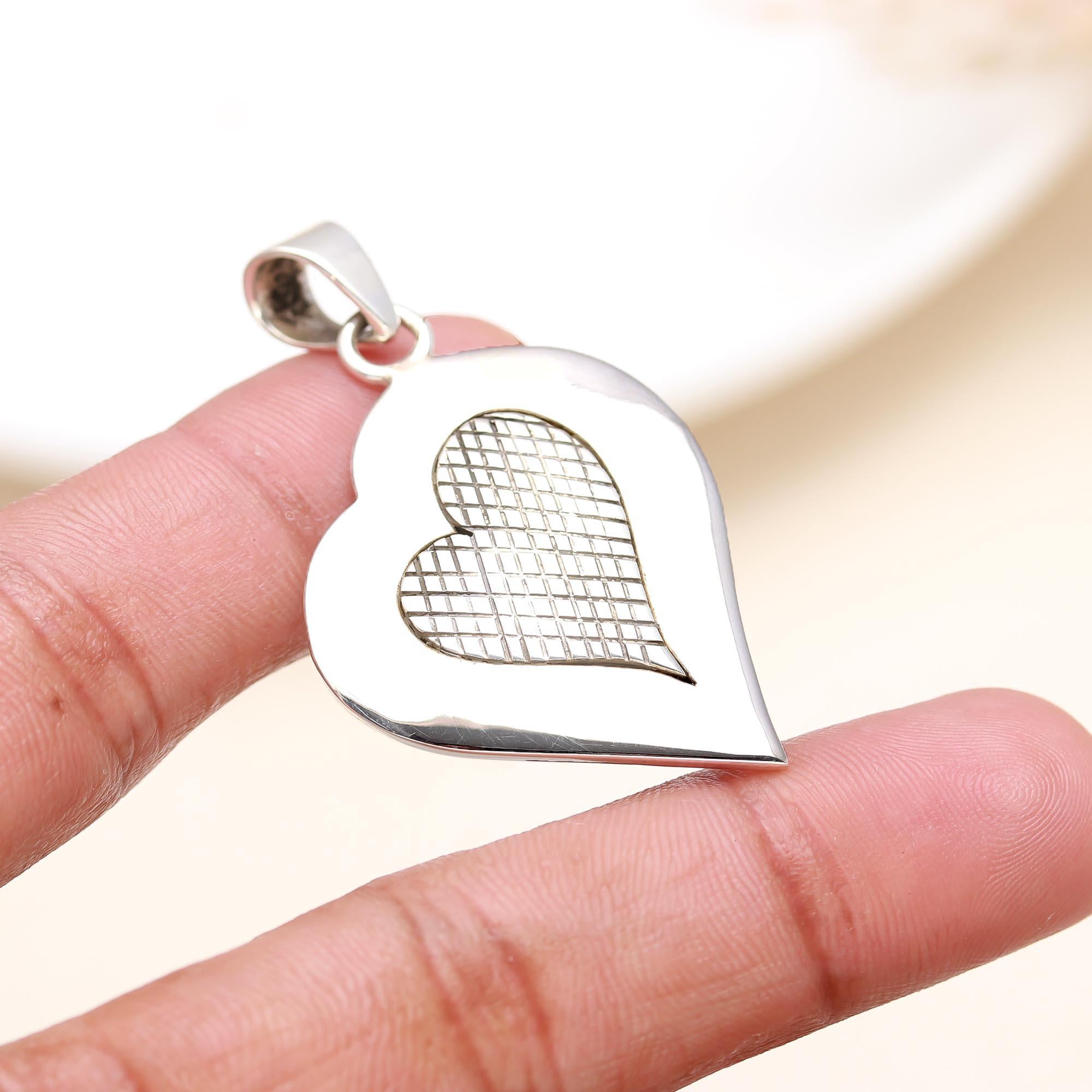Solid Heart Shape Sterling Silver Pendant