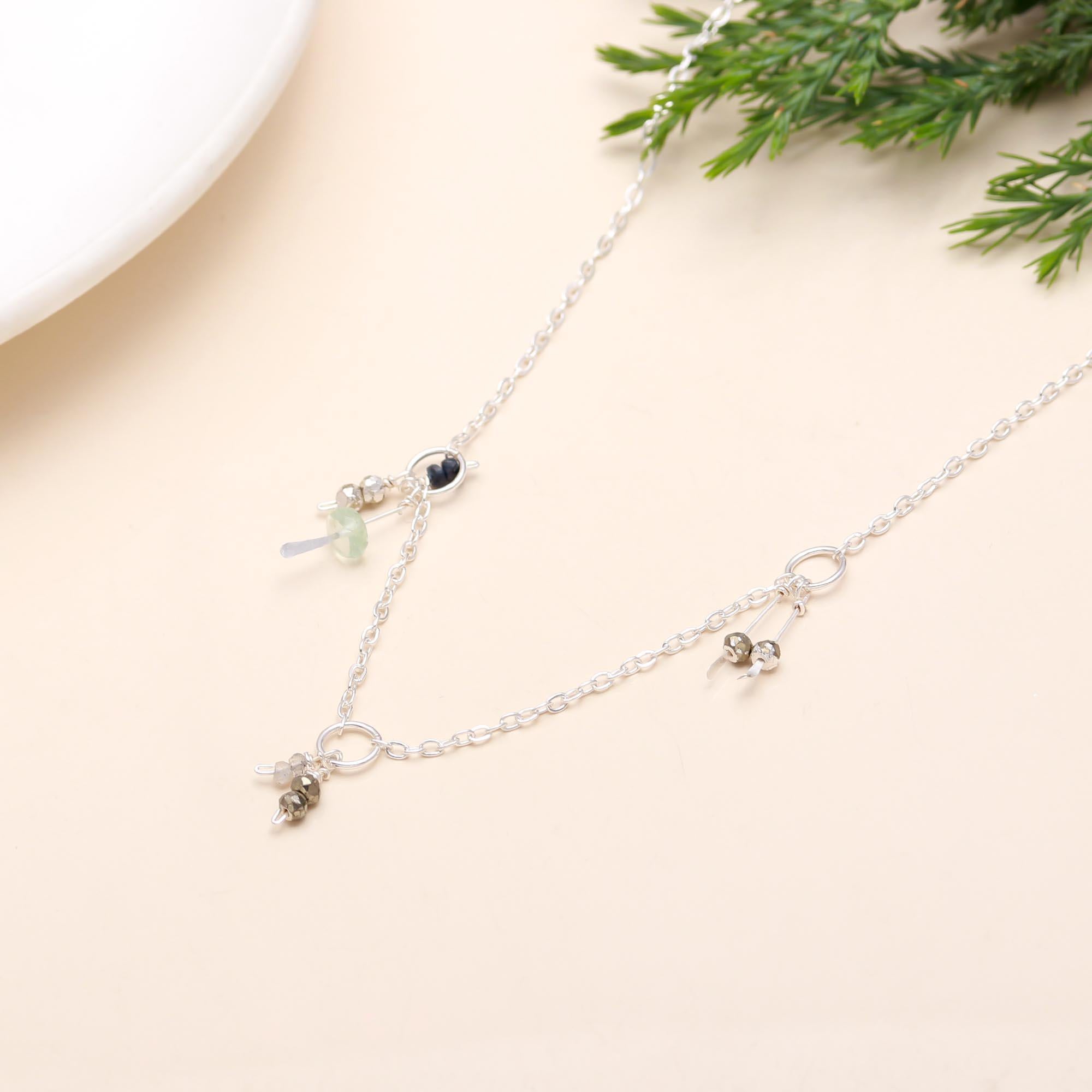 925 Silver Mixed Gemstone Charm Necklace