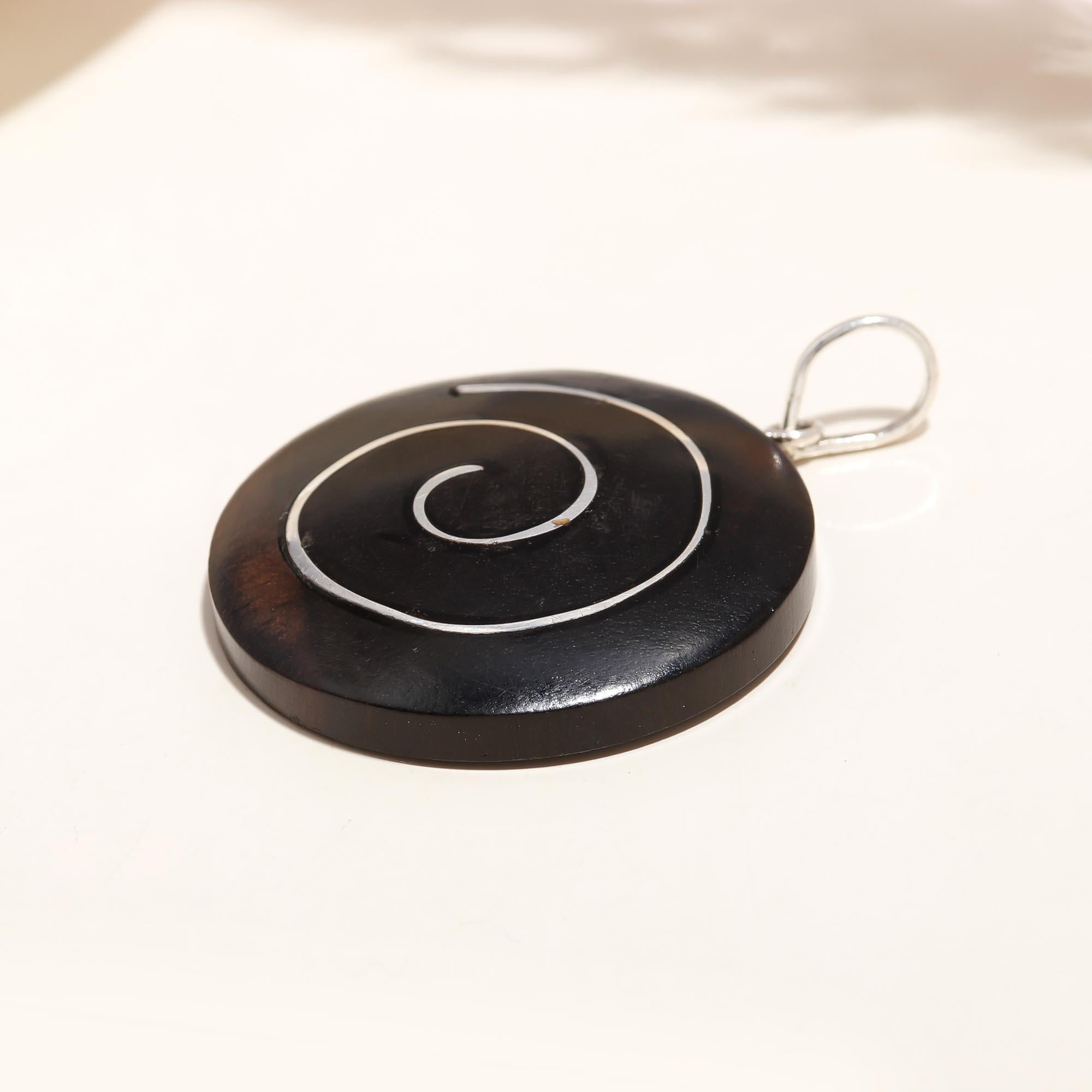 Ebony Wood Spiral Double Sided Pendant