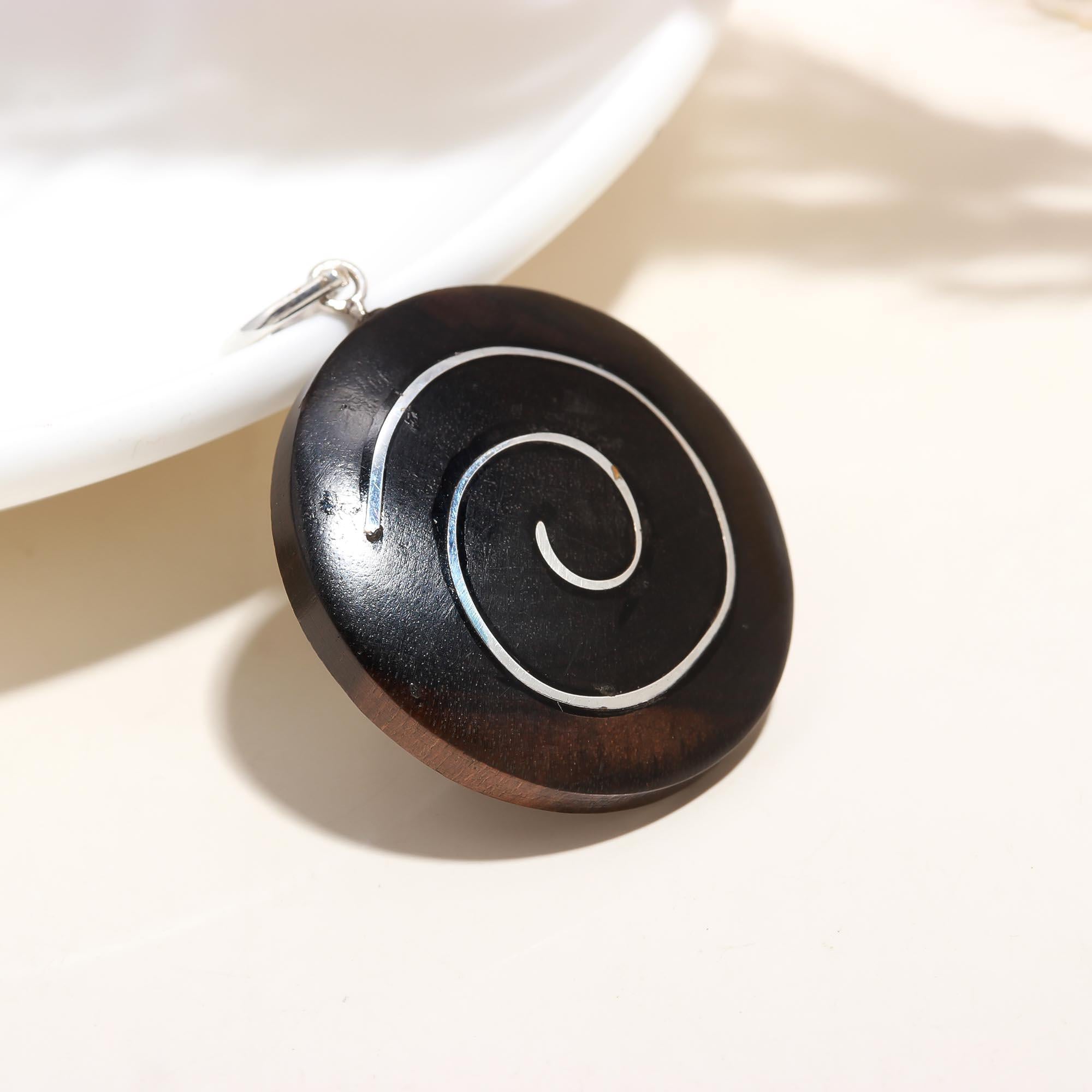 Ebony Wood Spiral Double Sided Pendant