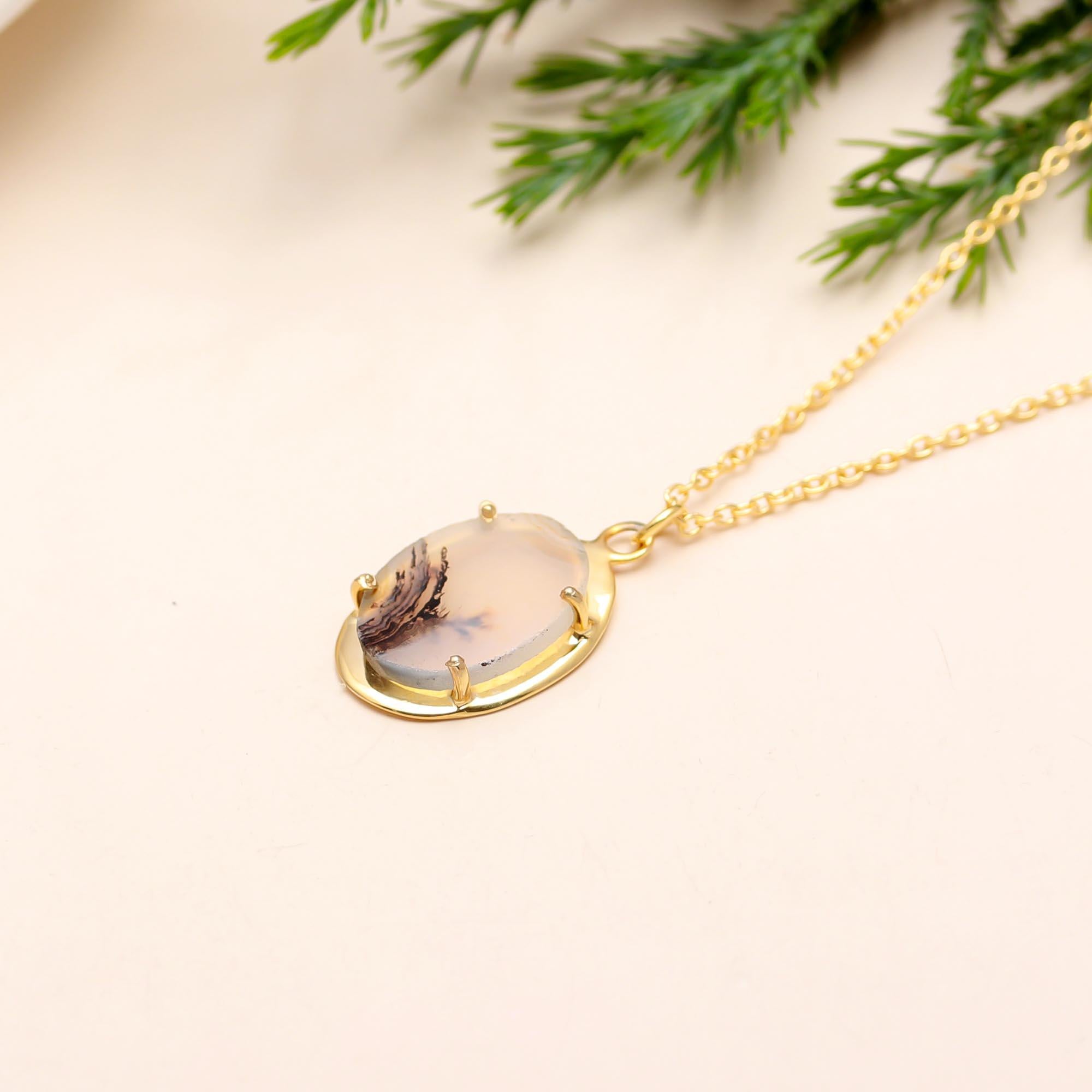 925 Silver Dendritic Agate Pendant Necklace