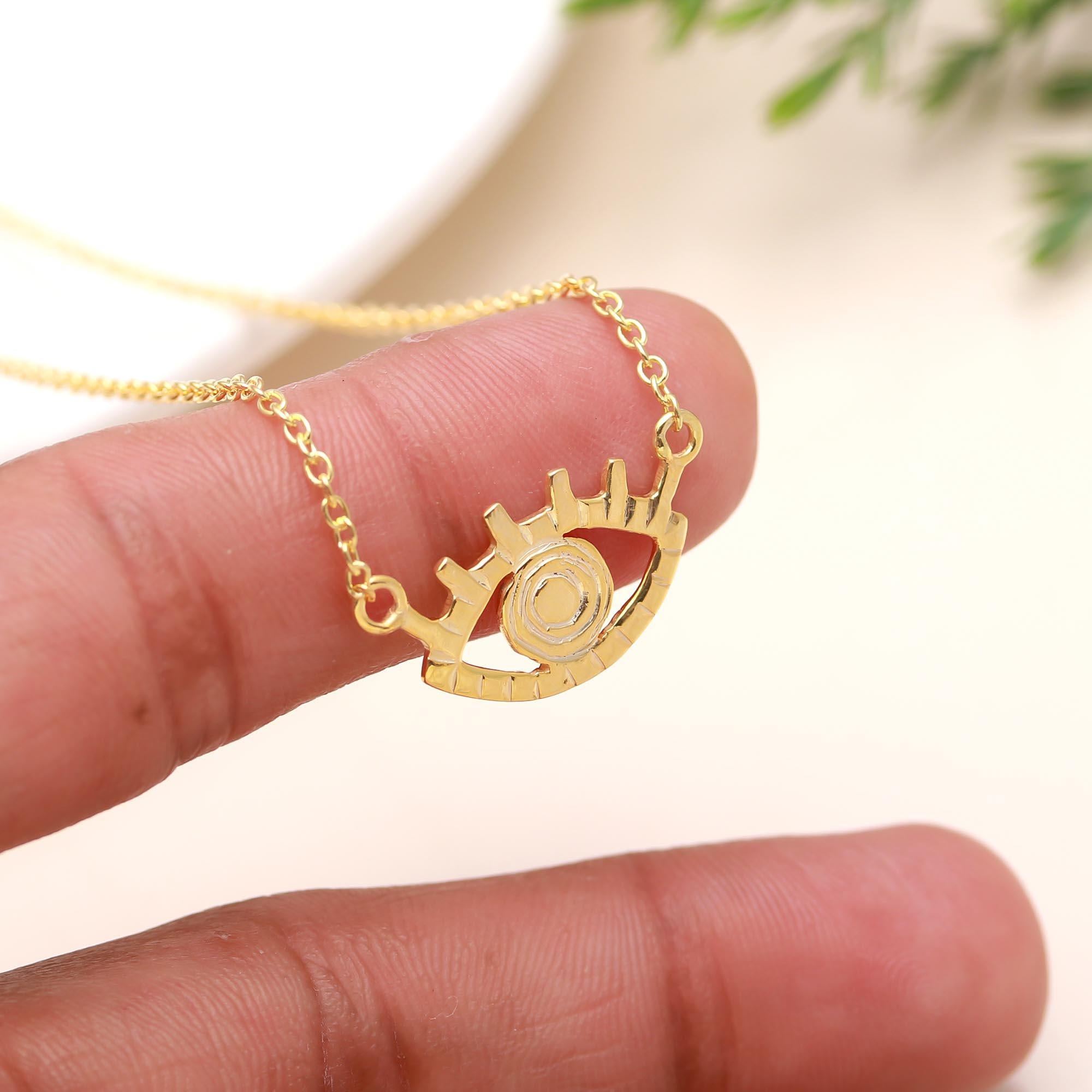 925 Silver Textured Evil Eye Pendant Necklace