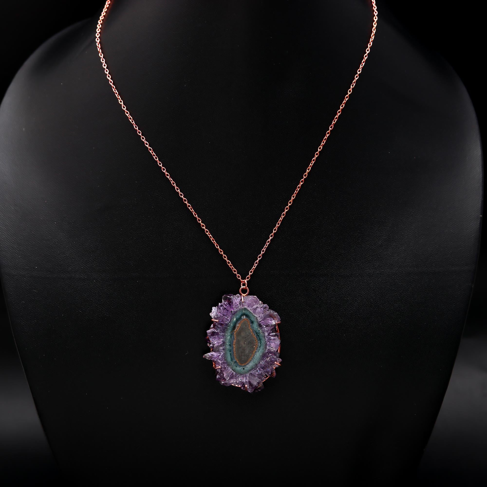 925 Silver Raw Amethyst Slice Pendant Necklace