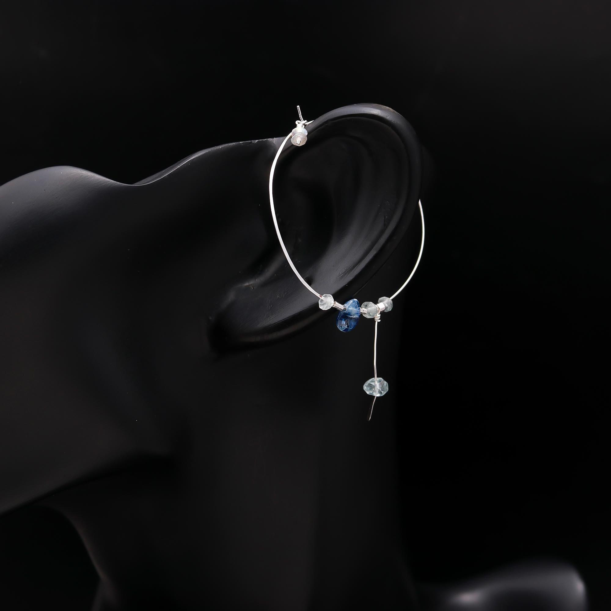 925 Silver Gemstone Beaded Hoop Earrings