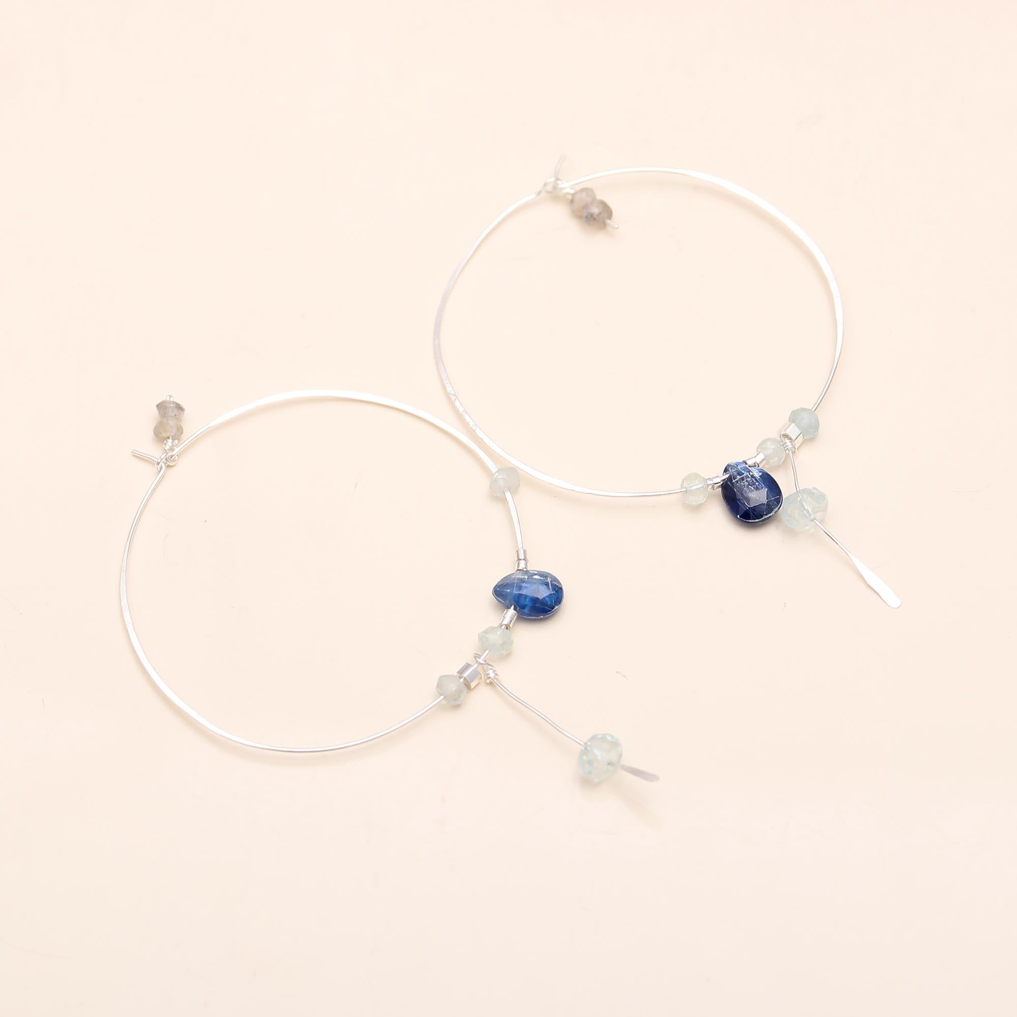 925 Silver Gemstone Beaded Hoop Earrings