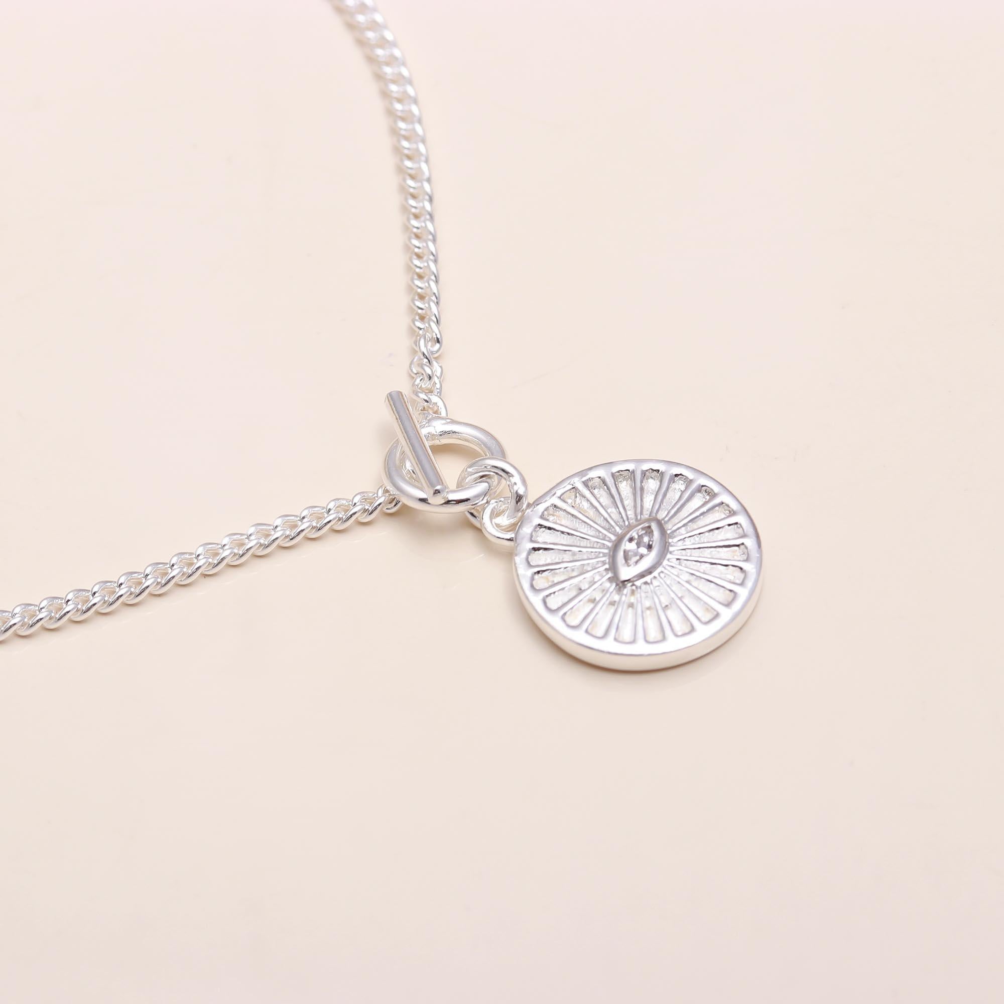 925 Sterling Silver Sunburst Evil Eye Pendant Necklace