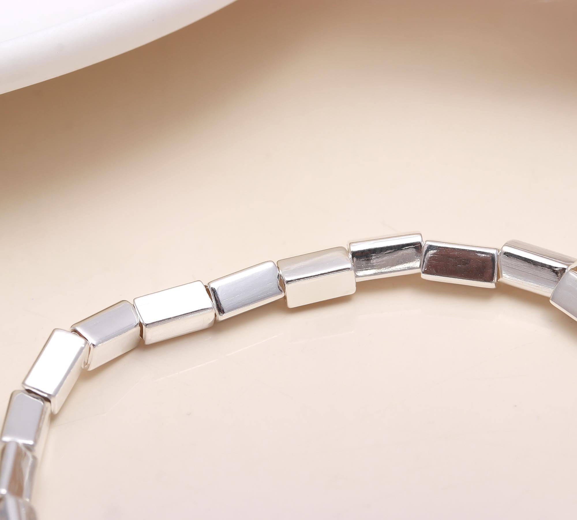 925 Sterling Silver Sunburst Baguette-Cut Stretch Bracelet