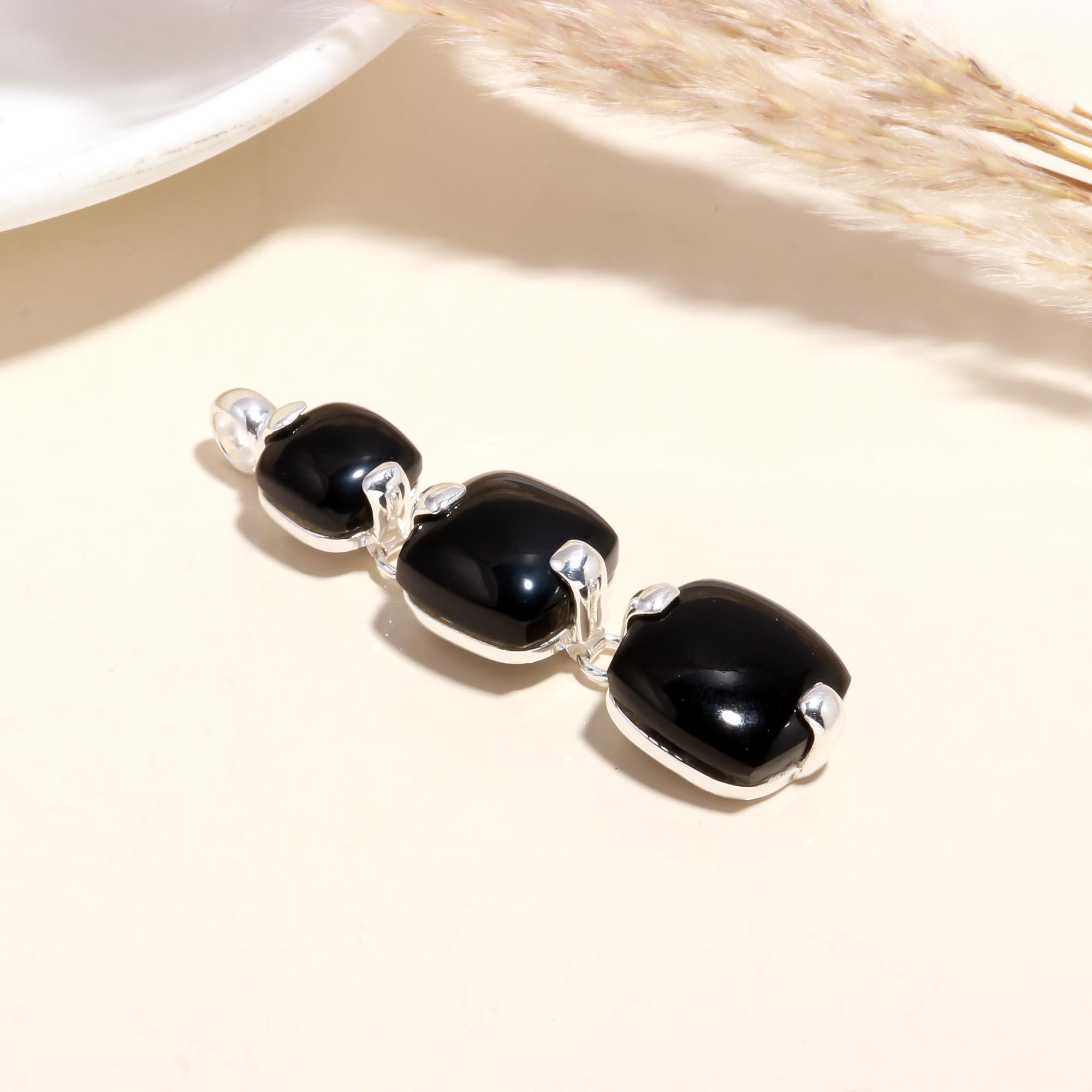925 Sterling Silver Triple Black Onyx Pendant