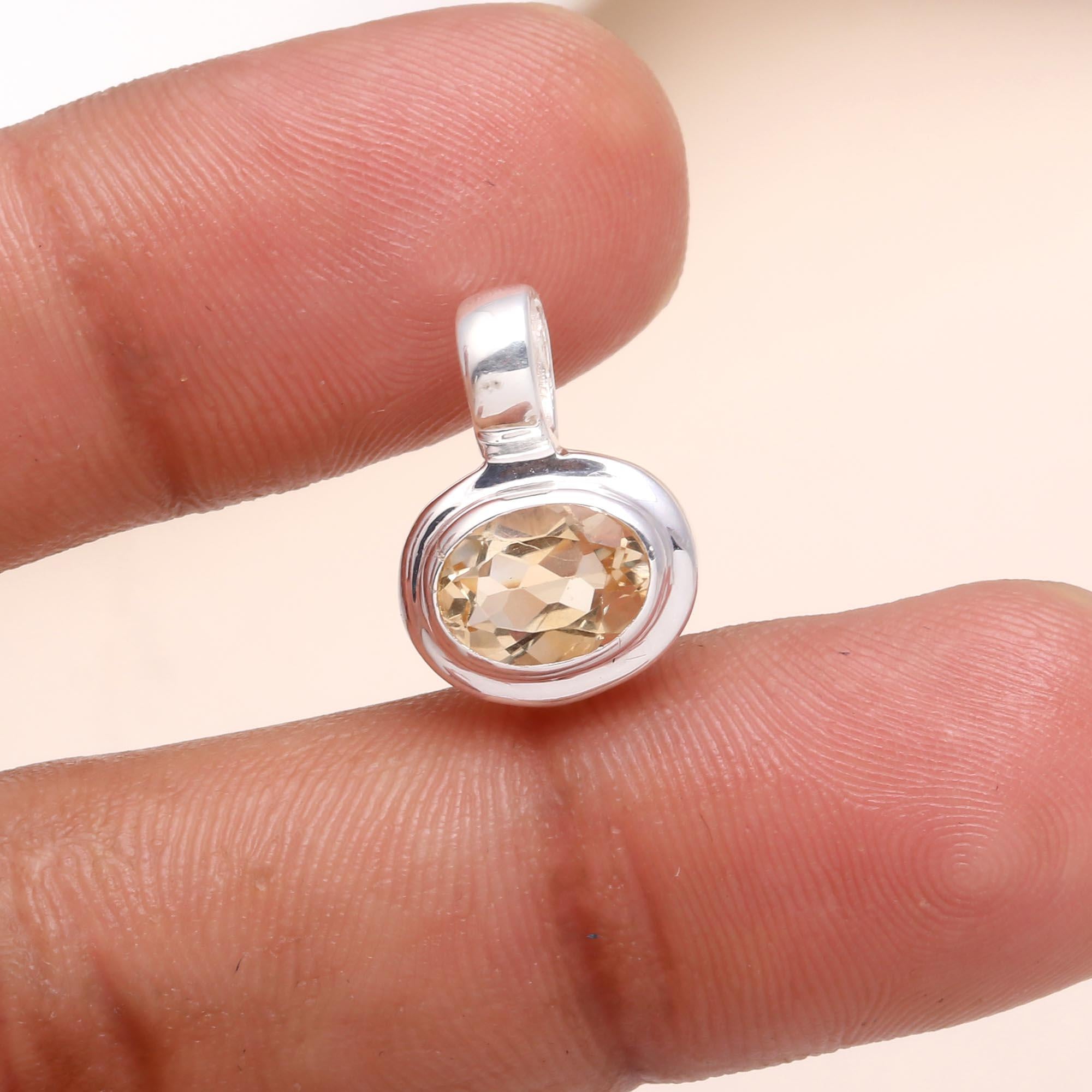 925 Sterling Silver Oval Citrine Pendant