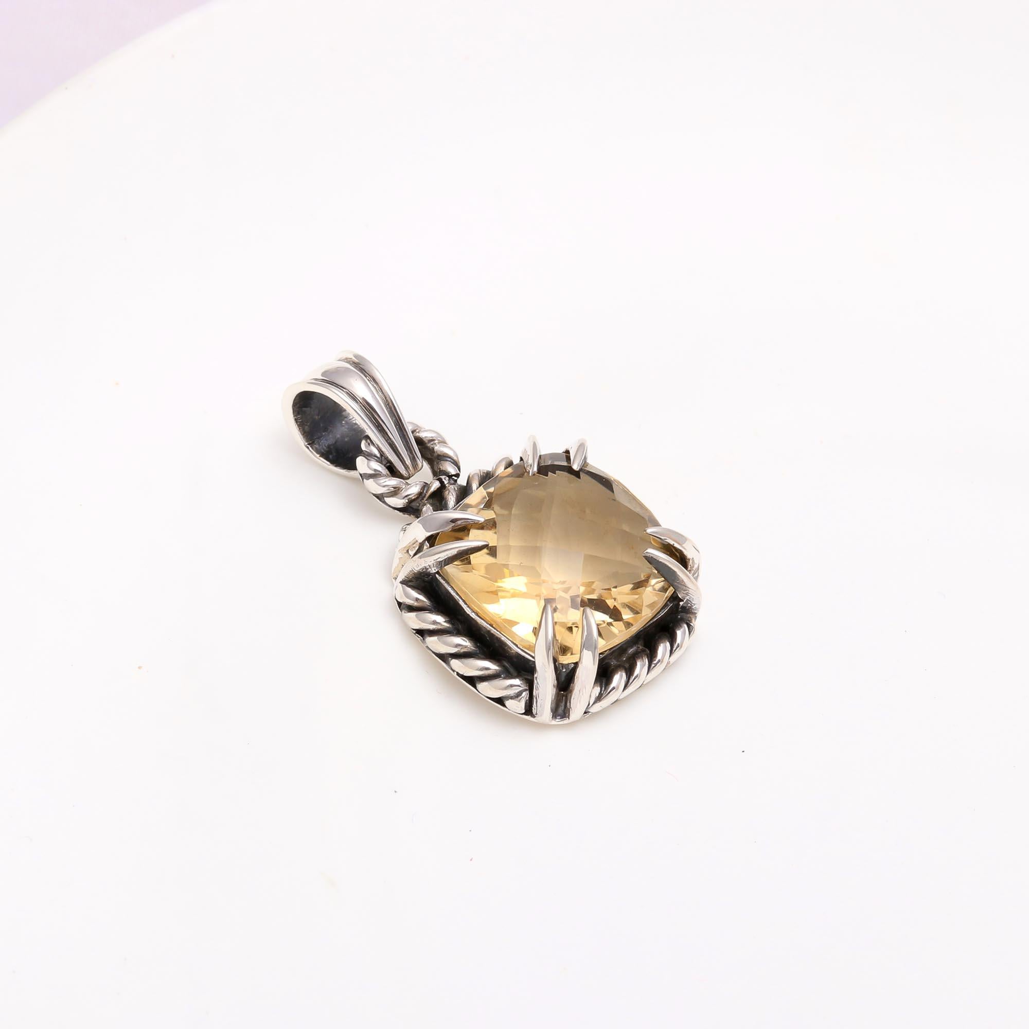 925 Sterling Silver Vintage Citrine Pendant