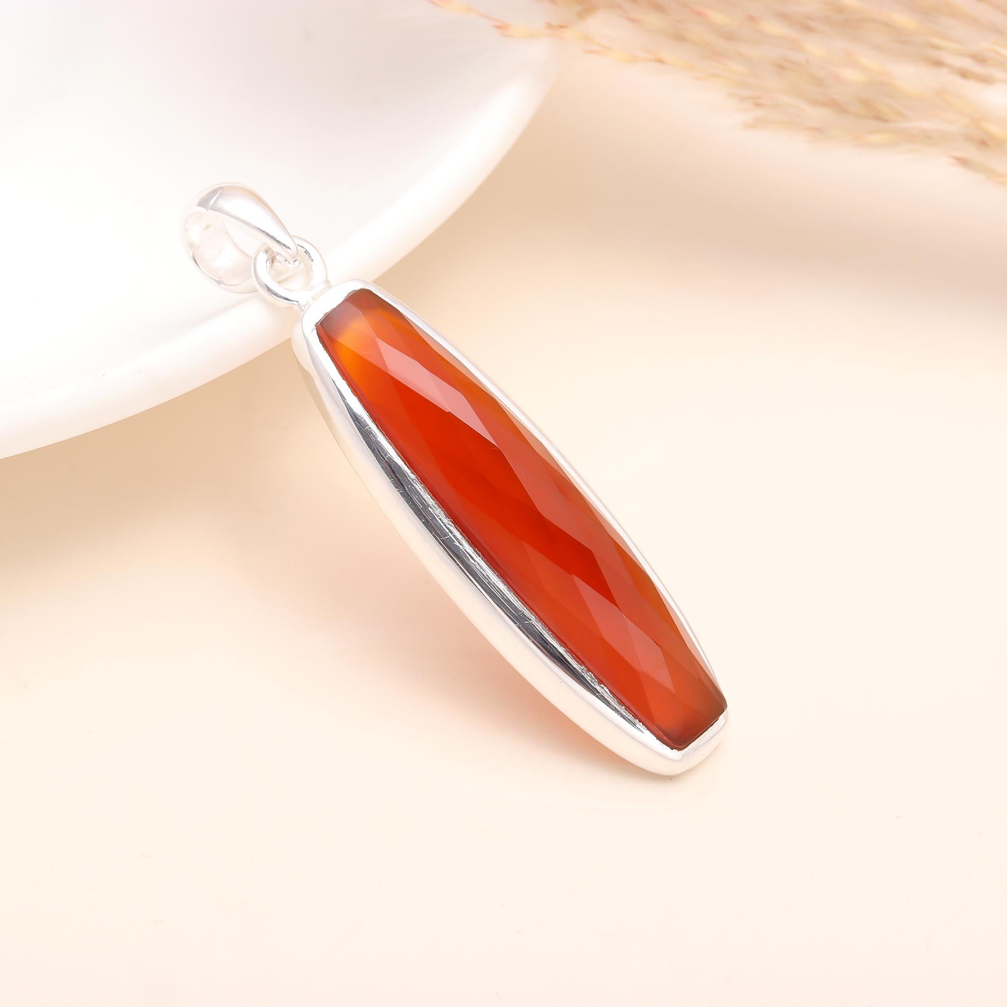 925 Sterling Silver Faceted Carnelian Pendant