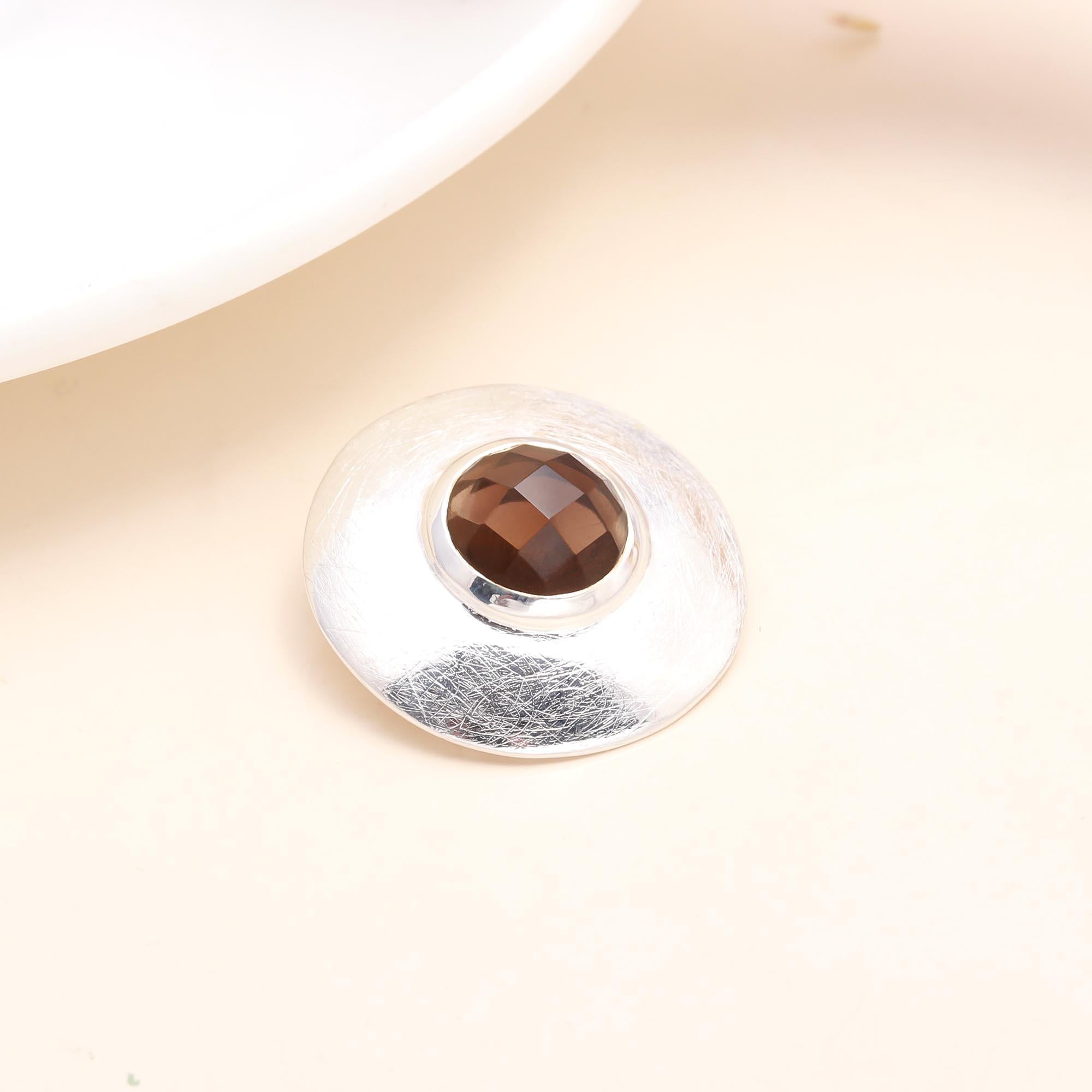 925 Sterling Silver Modern Smoky Quartz Disc Pendant