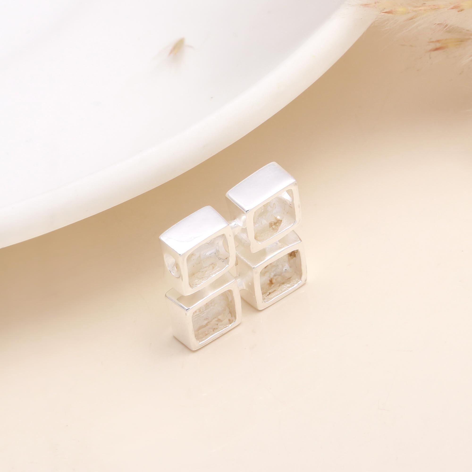 925 Sterling Silver Natural Stones Quad Square Pendant