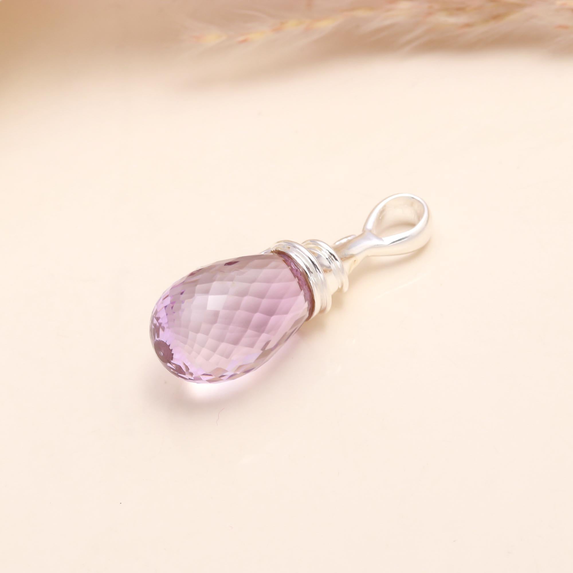 925 Sterling Silver Faceted Amethyst Teardrop Pendant