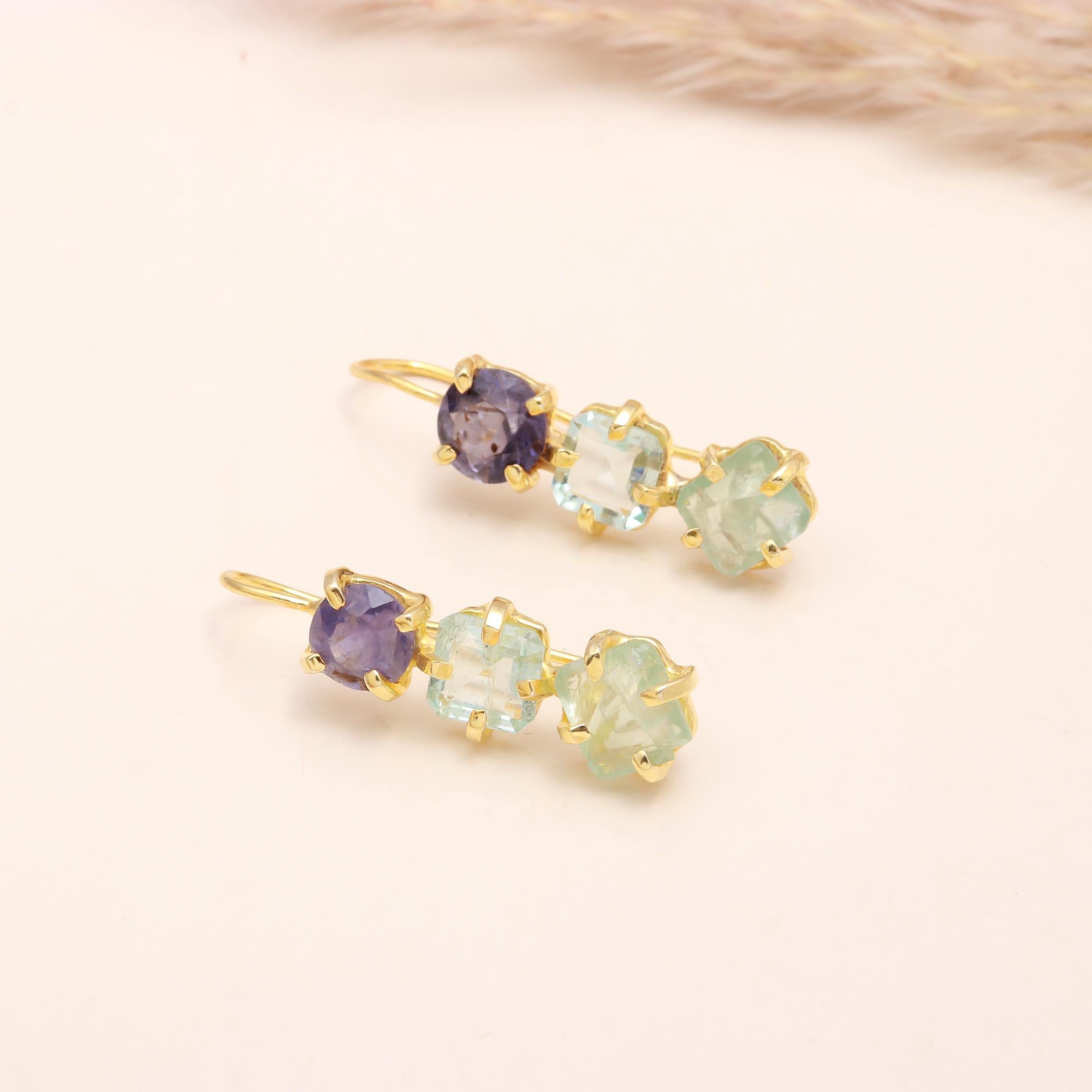 925 Sterling Silver Trio Gemstone Drop Earrings