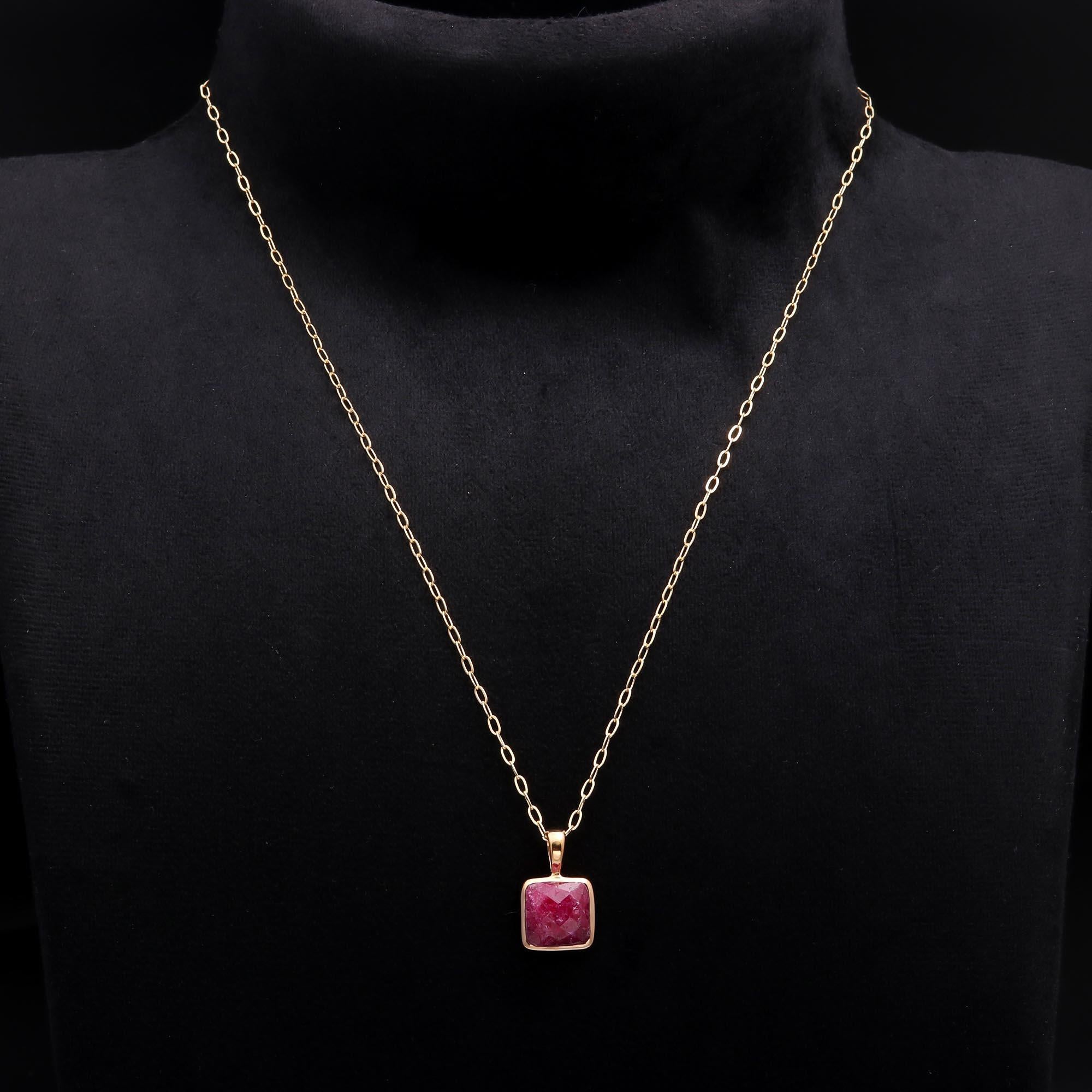 925 Sterling Silver Raw Ruby Square Pendant Necklace
