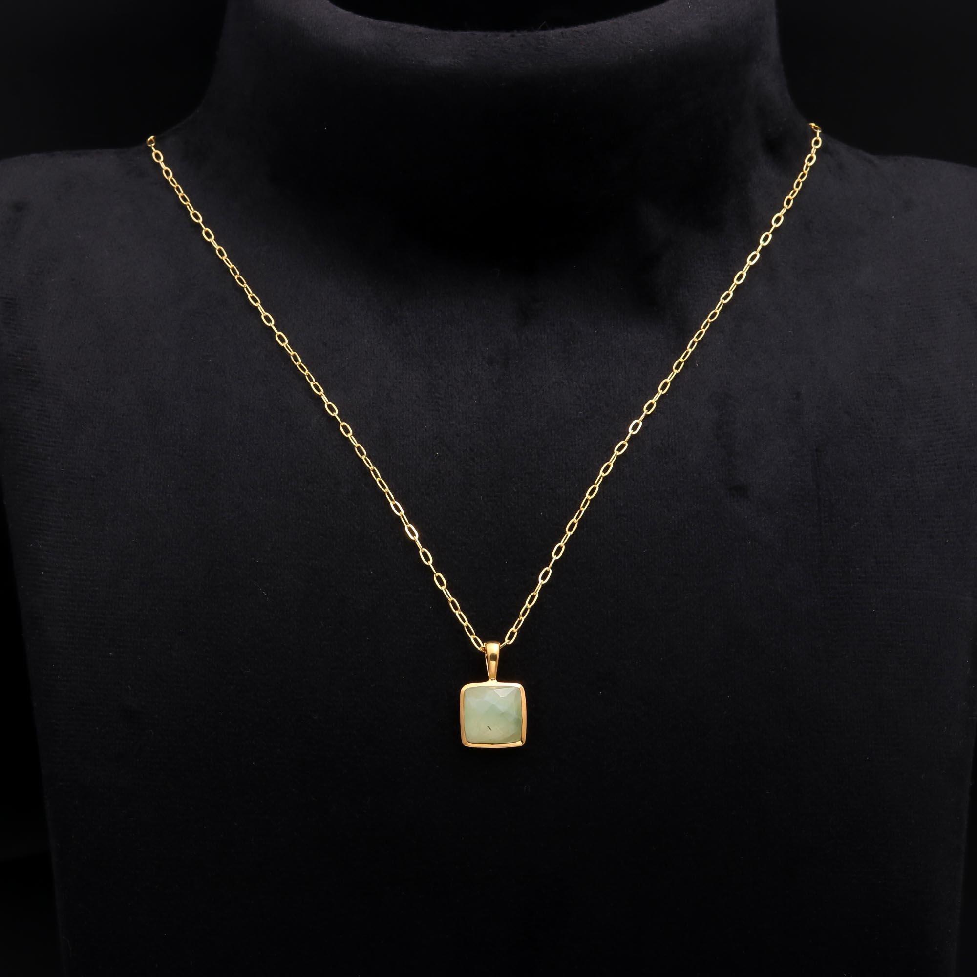 925 Sterling Silver Square Green Gemstone Pendant Necklace