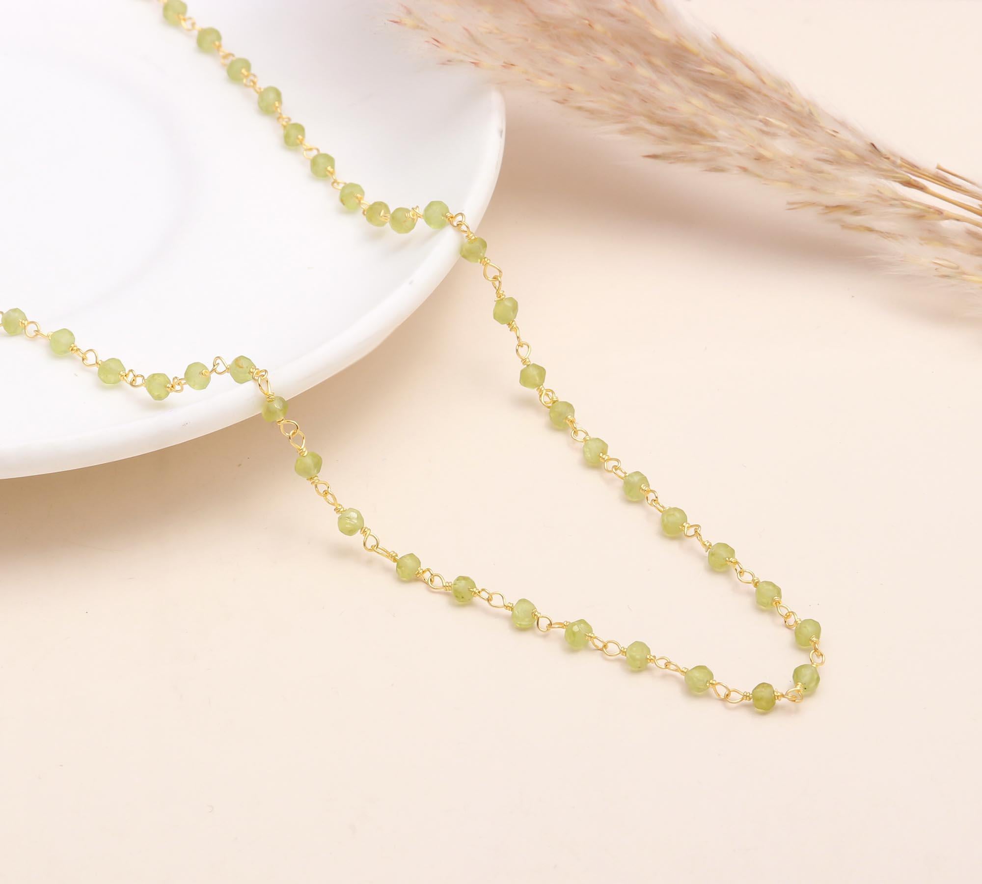 925 Sterling Silver Green Beaded Chain Necklace