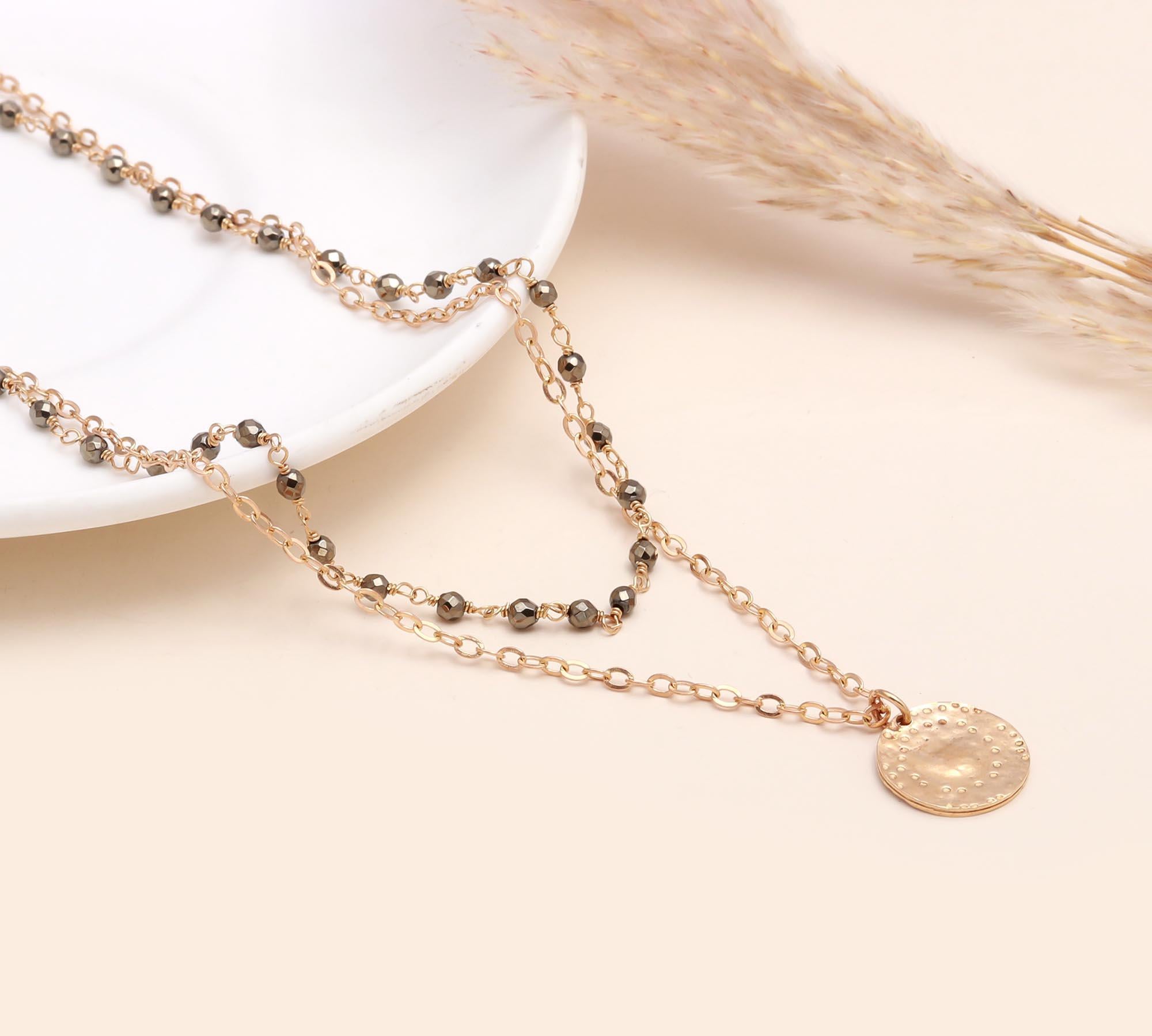 925 Silver Pyrite Beaded Pendant Necklace