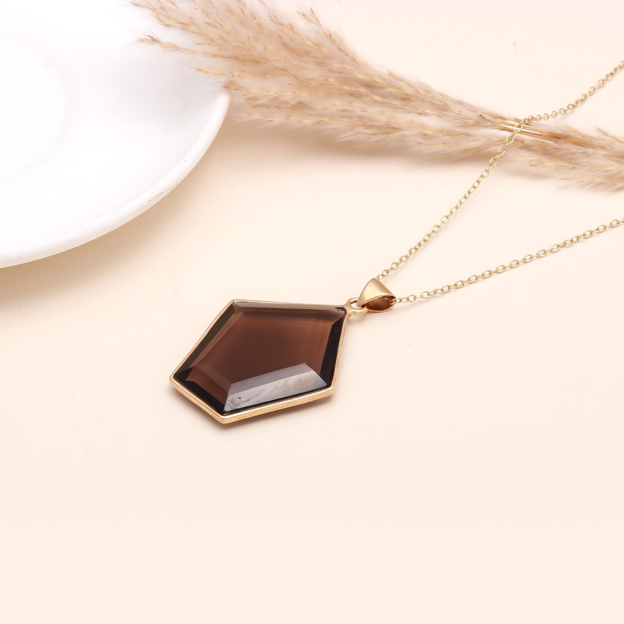 Geometric Smoky Quartz Pendant Necklace