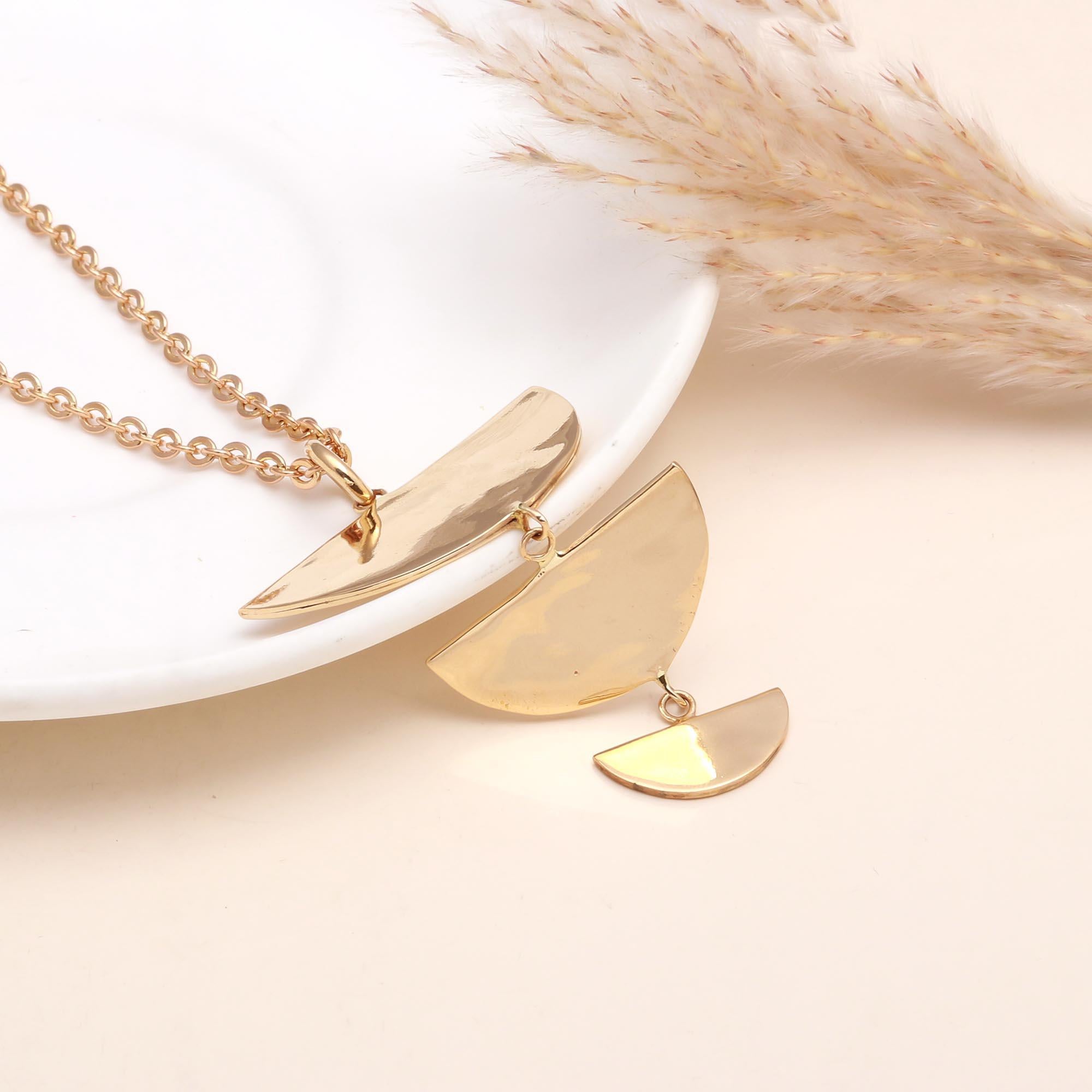 Modern Triple Crescent Pendant Necklace