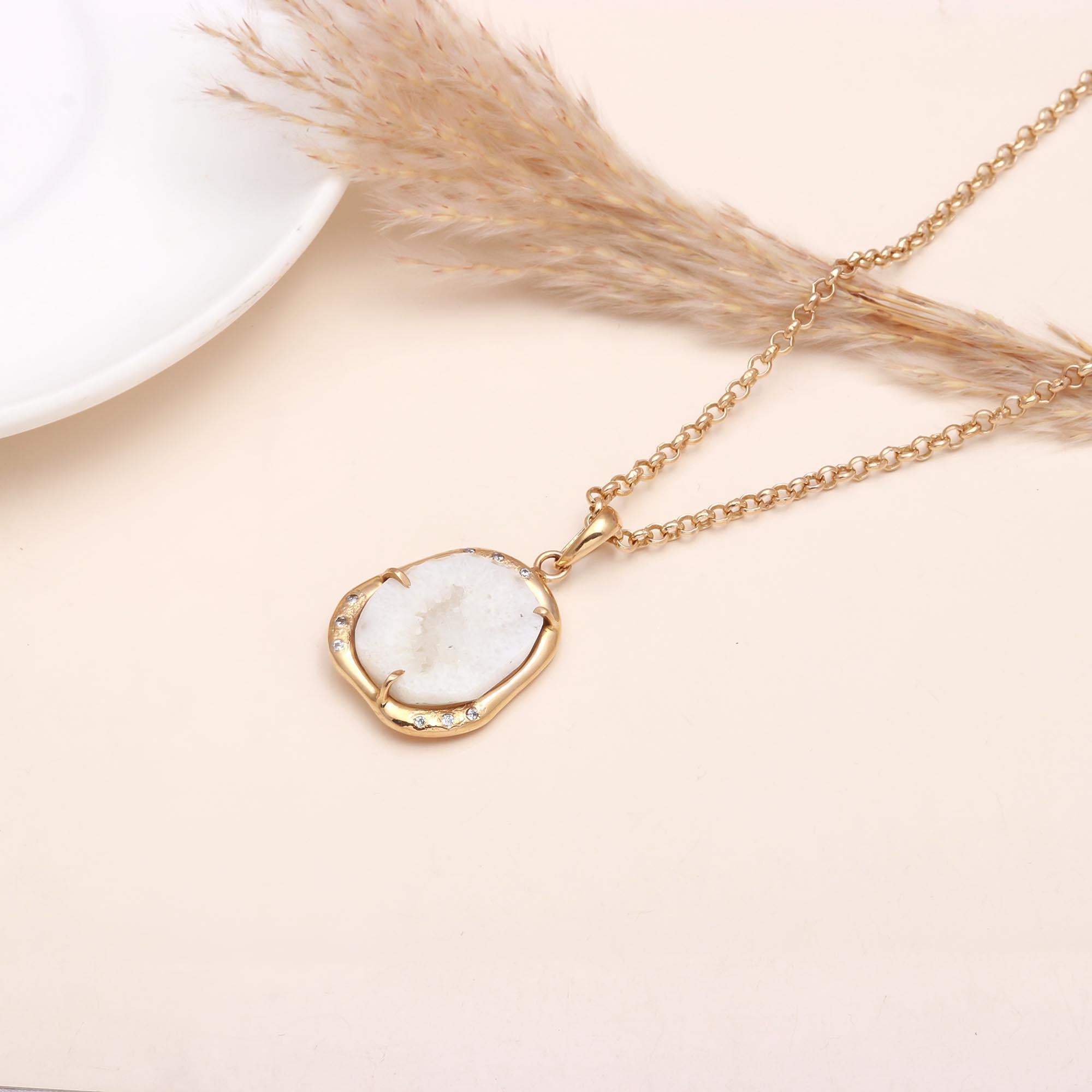 White Druzy Pendant Necklace