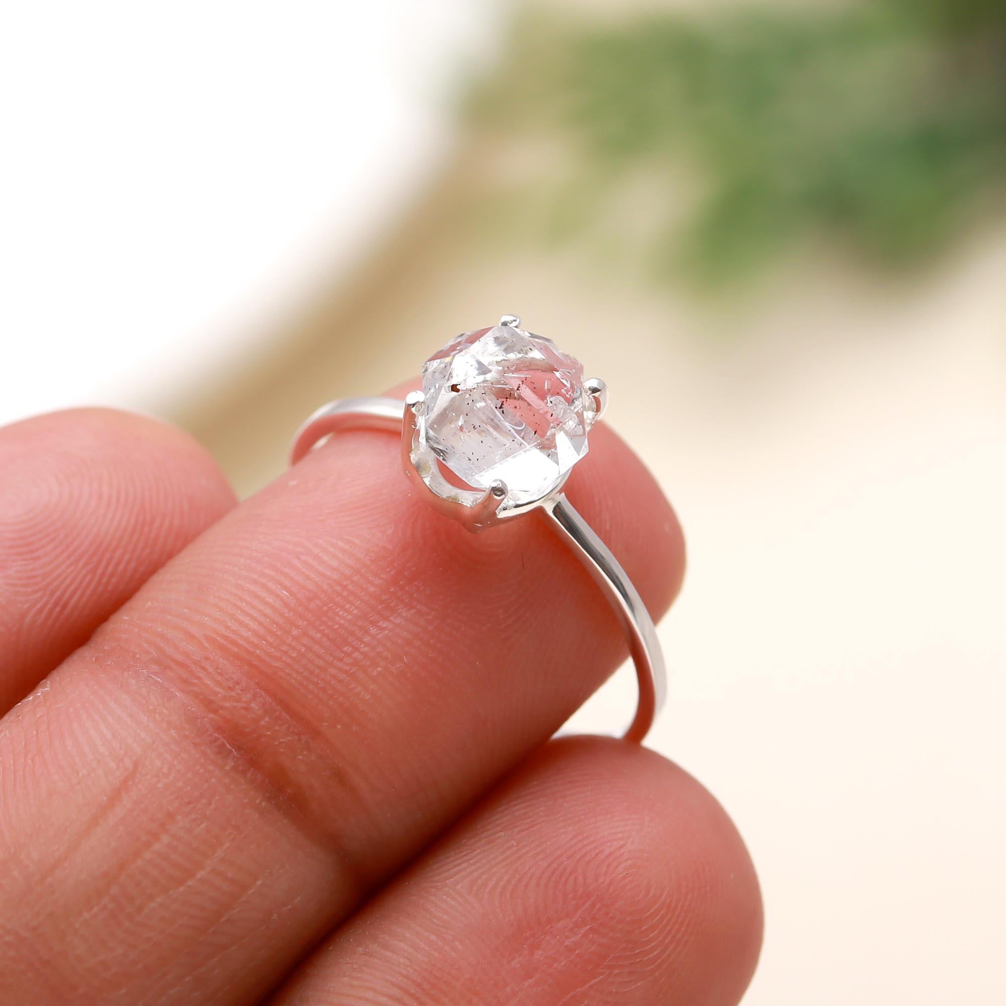 925 Silver Herkimer Quartz Crystal Ring