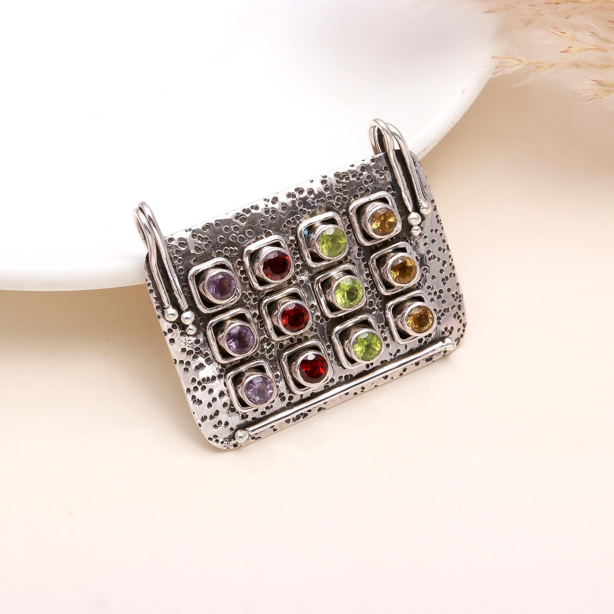 925 Sterling Silver Ethnic Multi-Stone Pendant