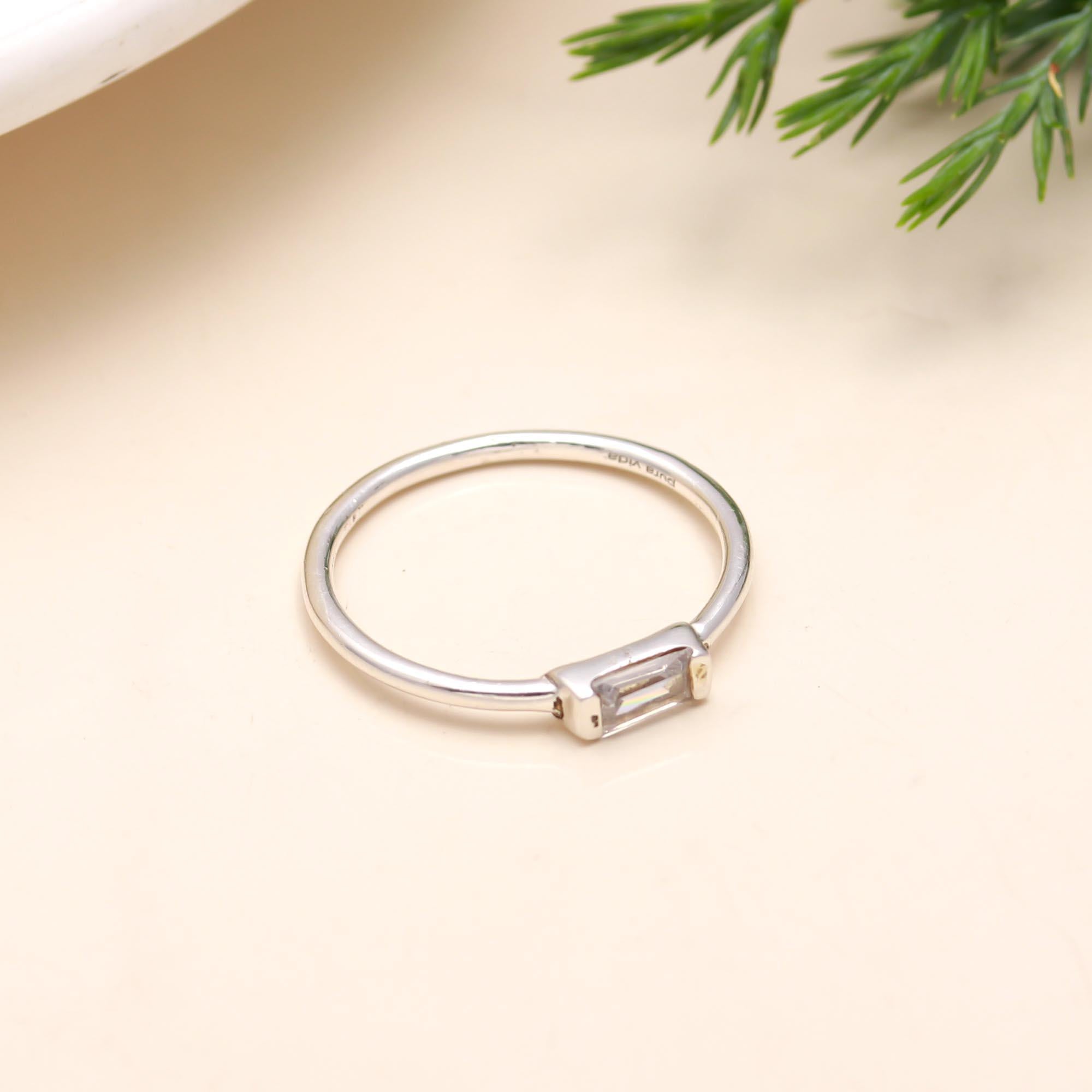 925 Sterling Silver Crystal Baguette Ring
