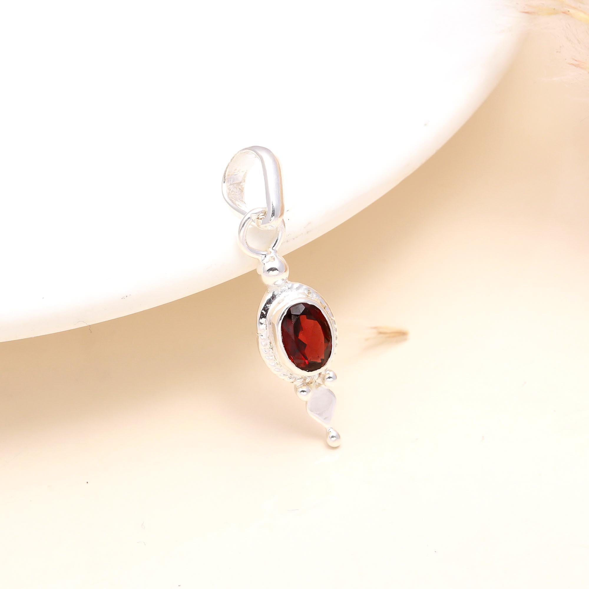 925 Sterling Silver Natural Red Garnet Pendant