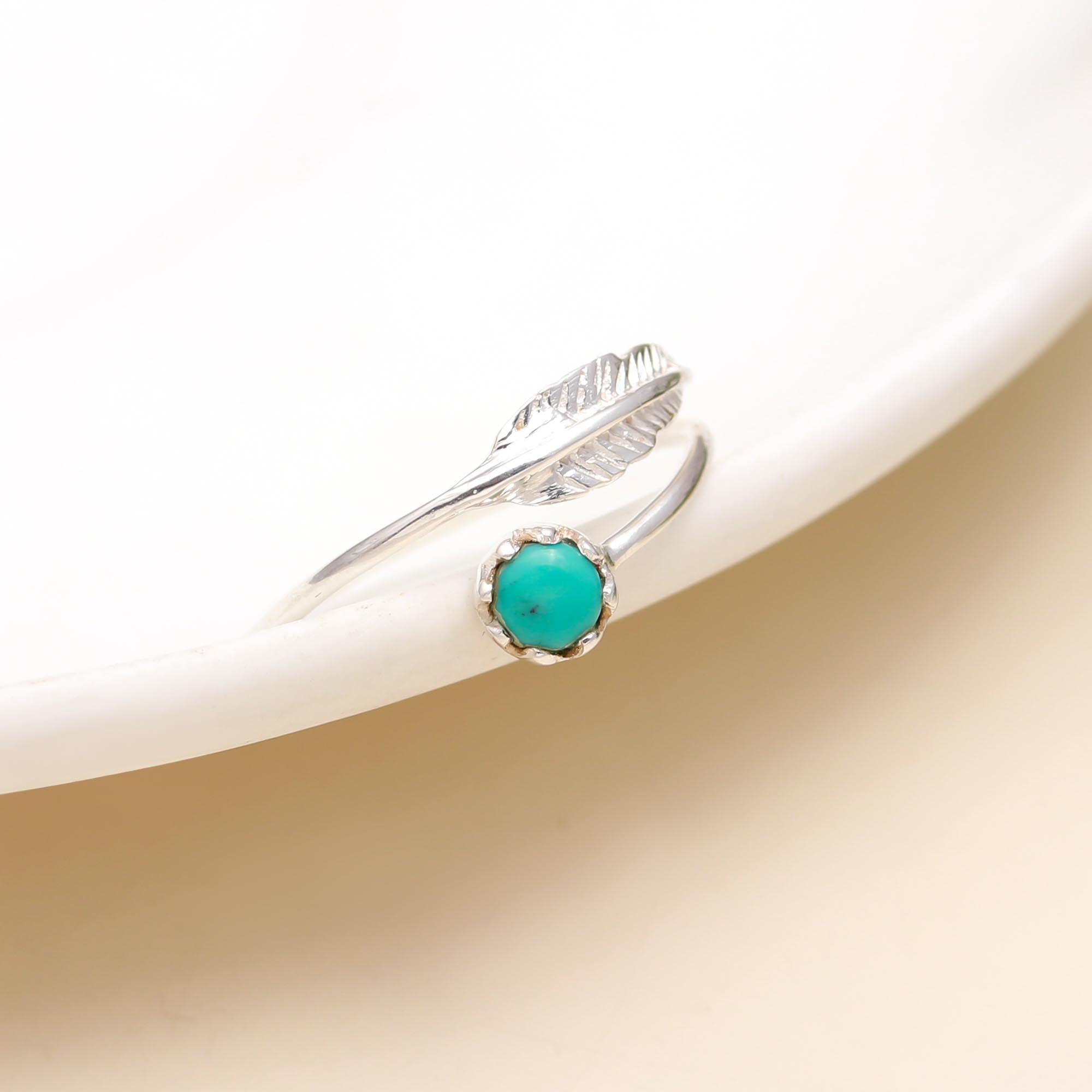 925 Silver Leaf and Turquoise Ring