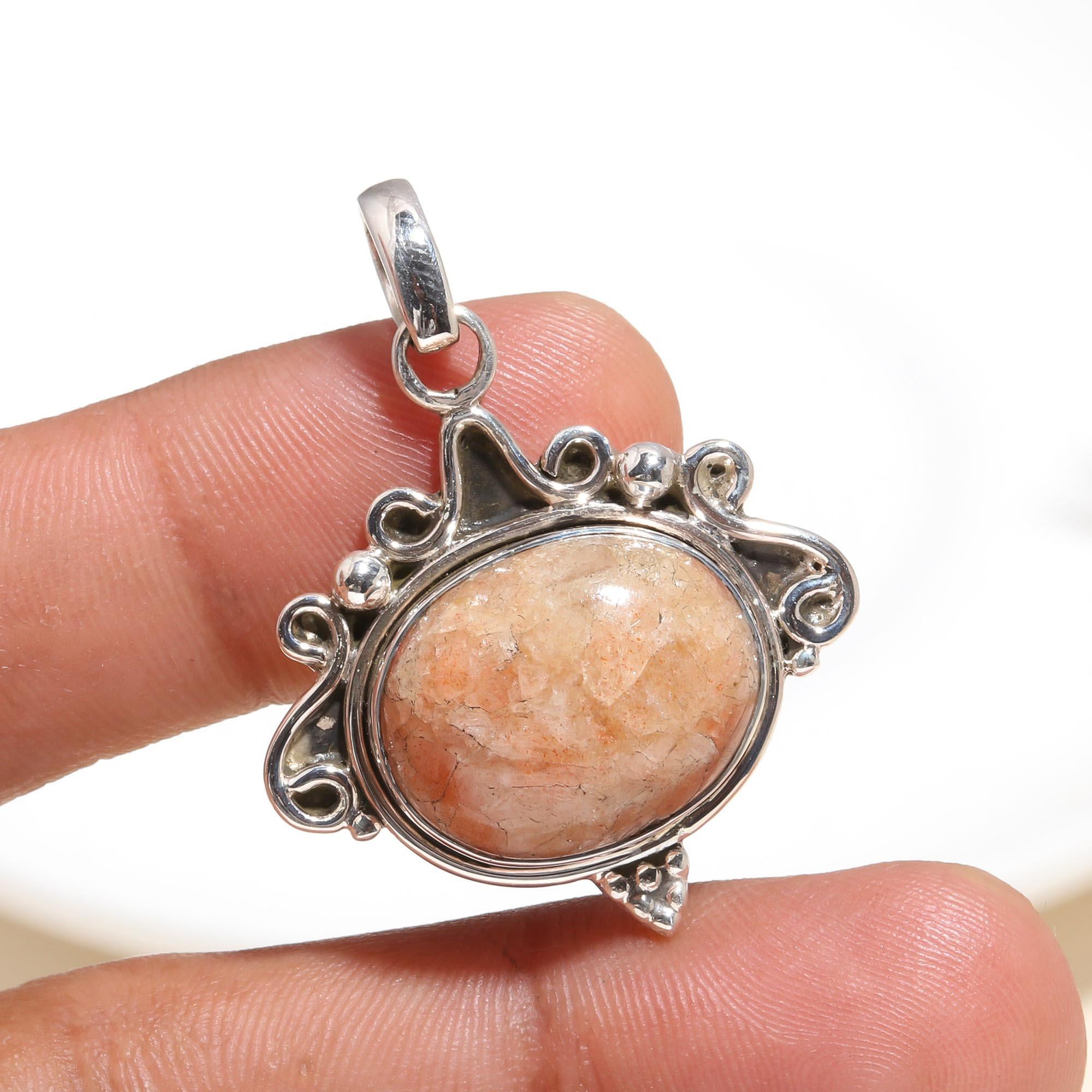 925 Sterling Silver Natural Crystal Sunstone Pendant