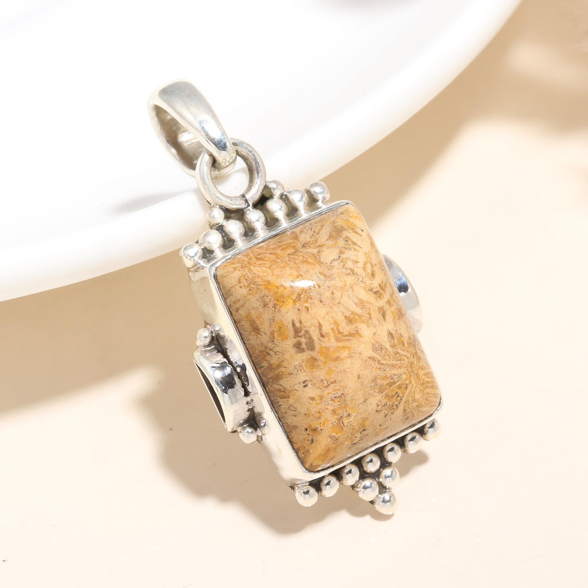925 Sterling Silver Fossilized Coral Pendant