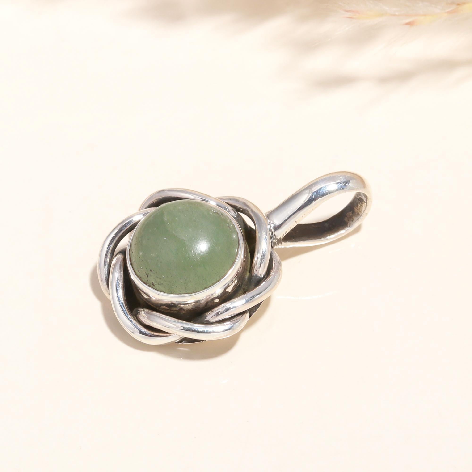 925 Sterling Silver Green Aventurine Handmade Celtic Knot Pendant