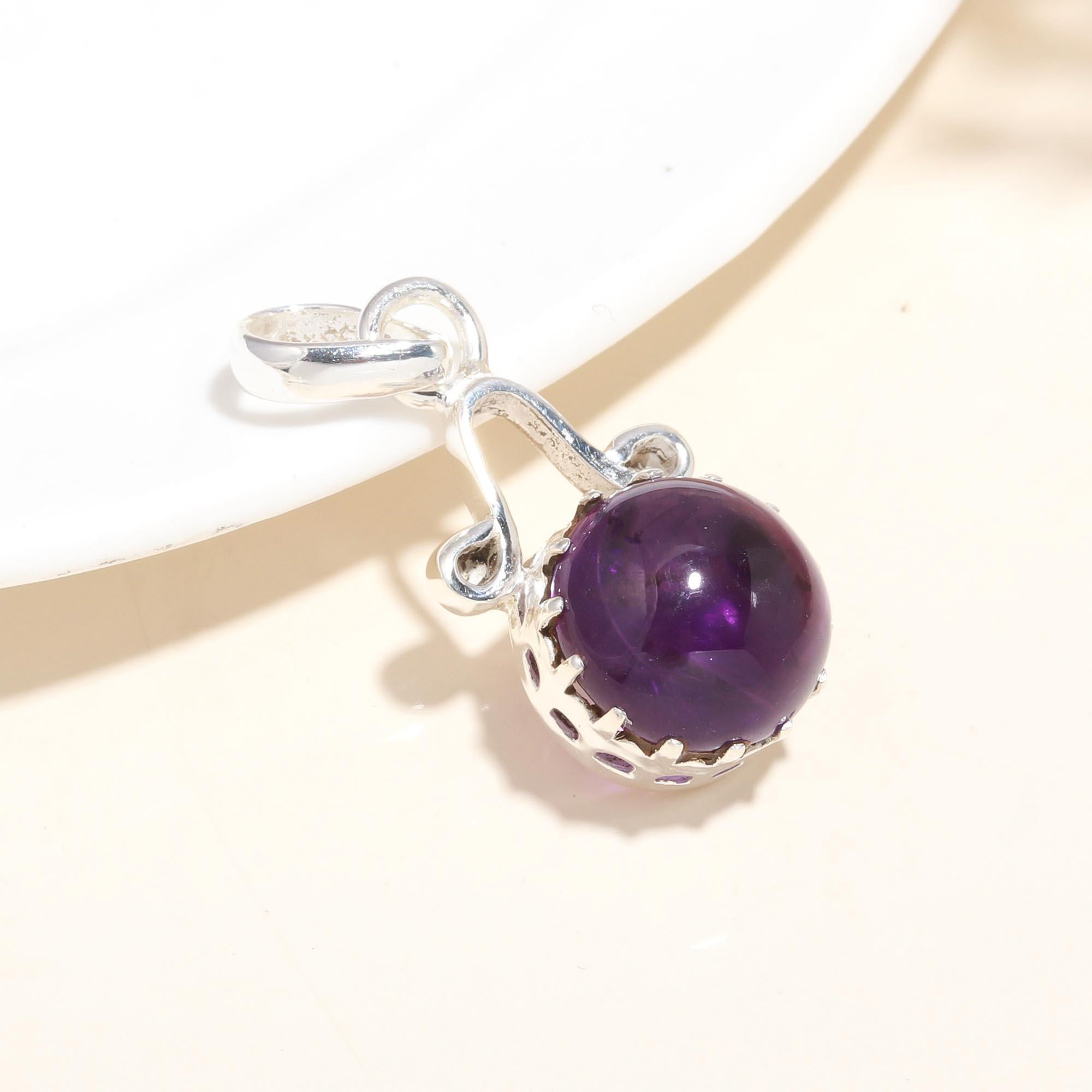 925 Sterling Silver Amethyst Sphere Pendant