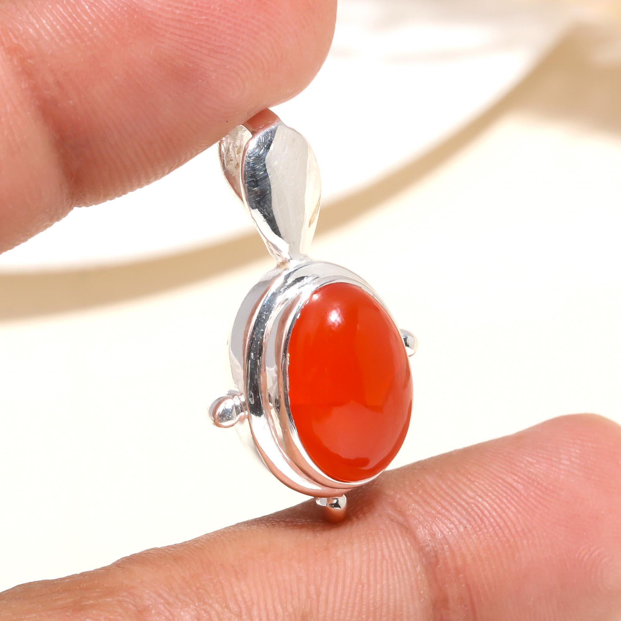 925 Sterling Silver Red Carnelian Handmade Pendant