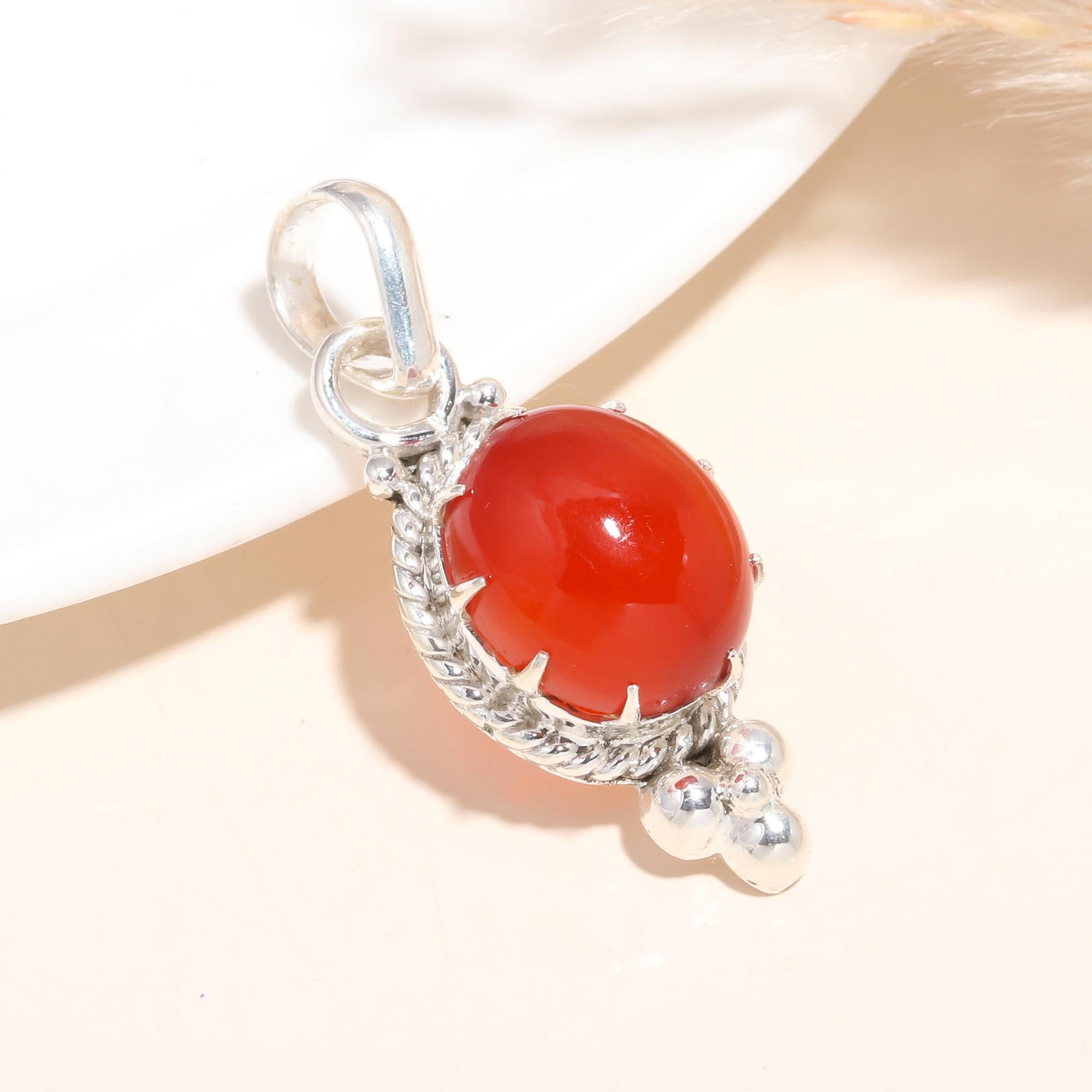 925 Sterling Silver Red Carnelian Pendant