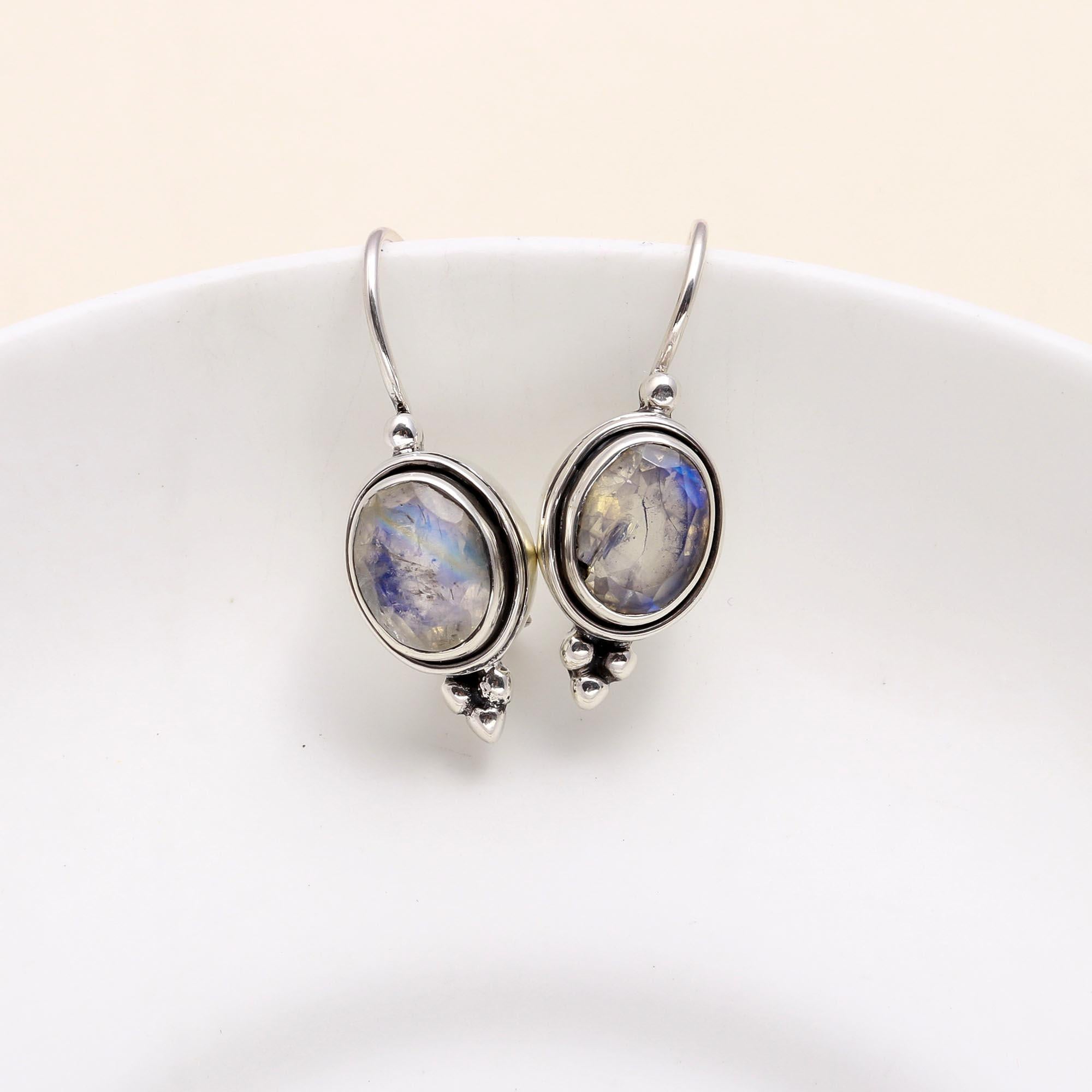 925 Sterling Silver Moonstone Handmade Boho Dangle Earrings