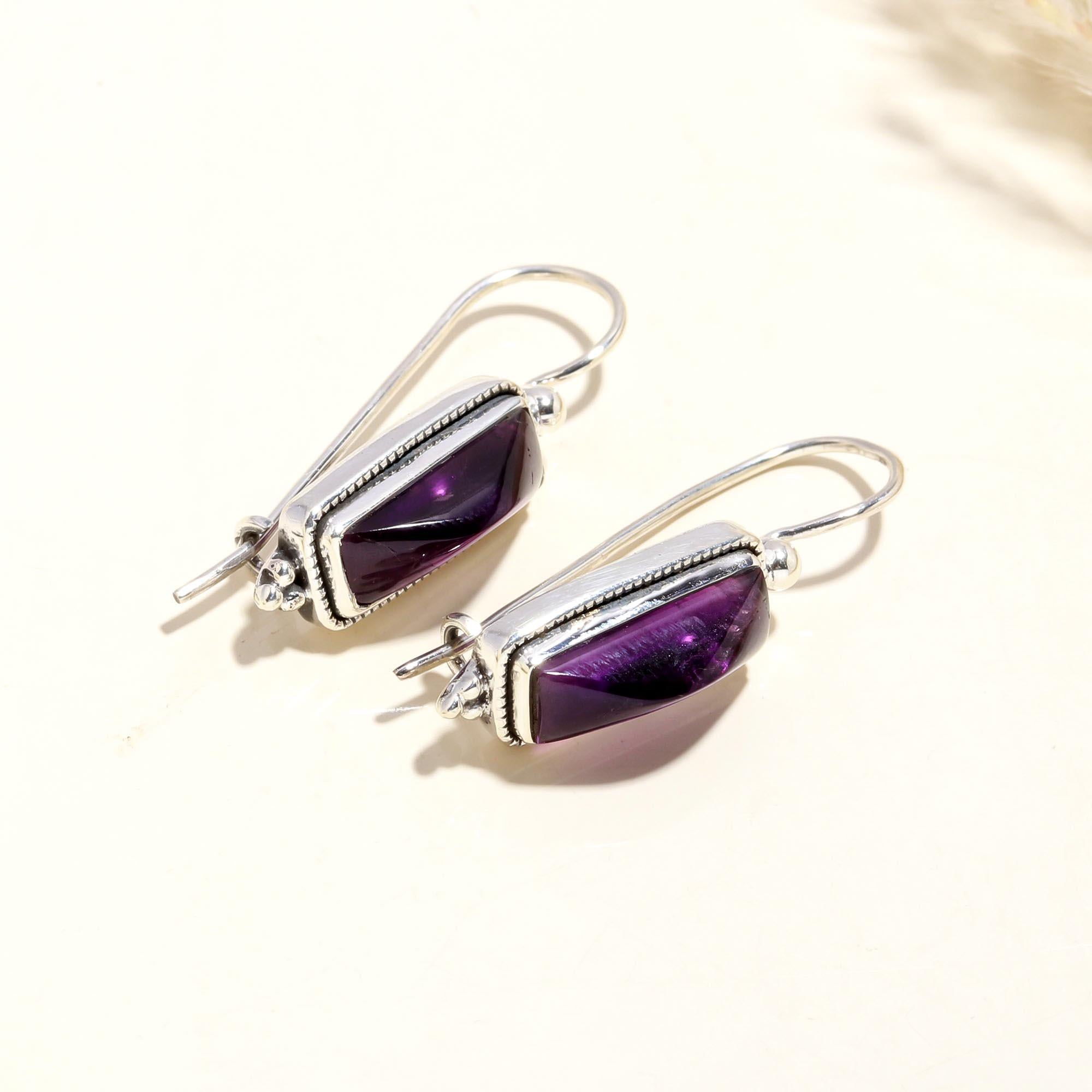 925 Sterling Silver Amethyst Dangle Earrings