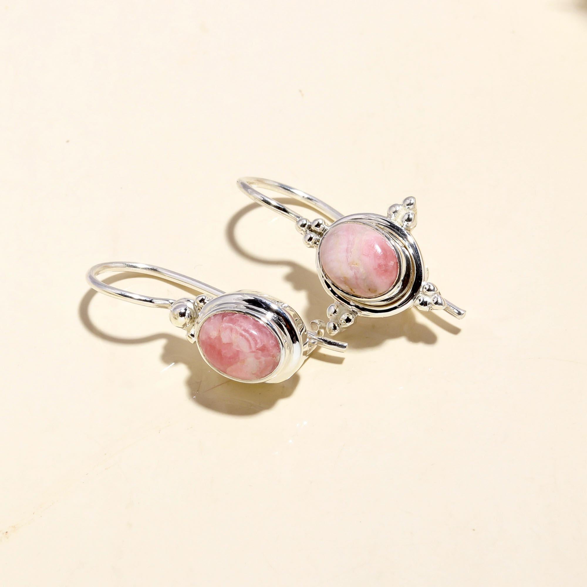 925 Sterling Silver Pink Opal Vintage-Inspired Dangle Earrings