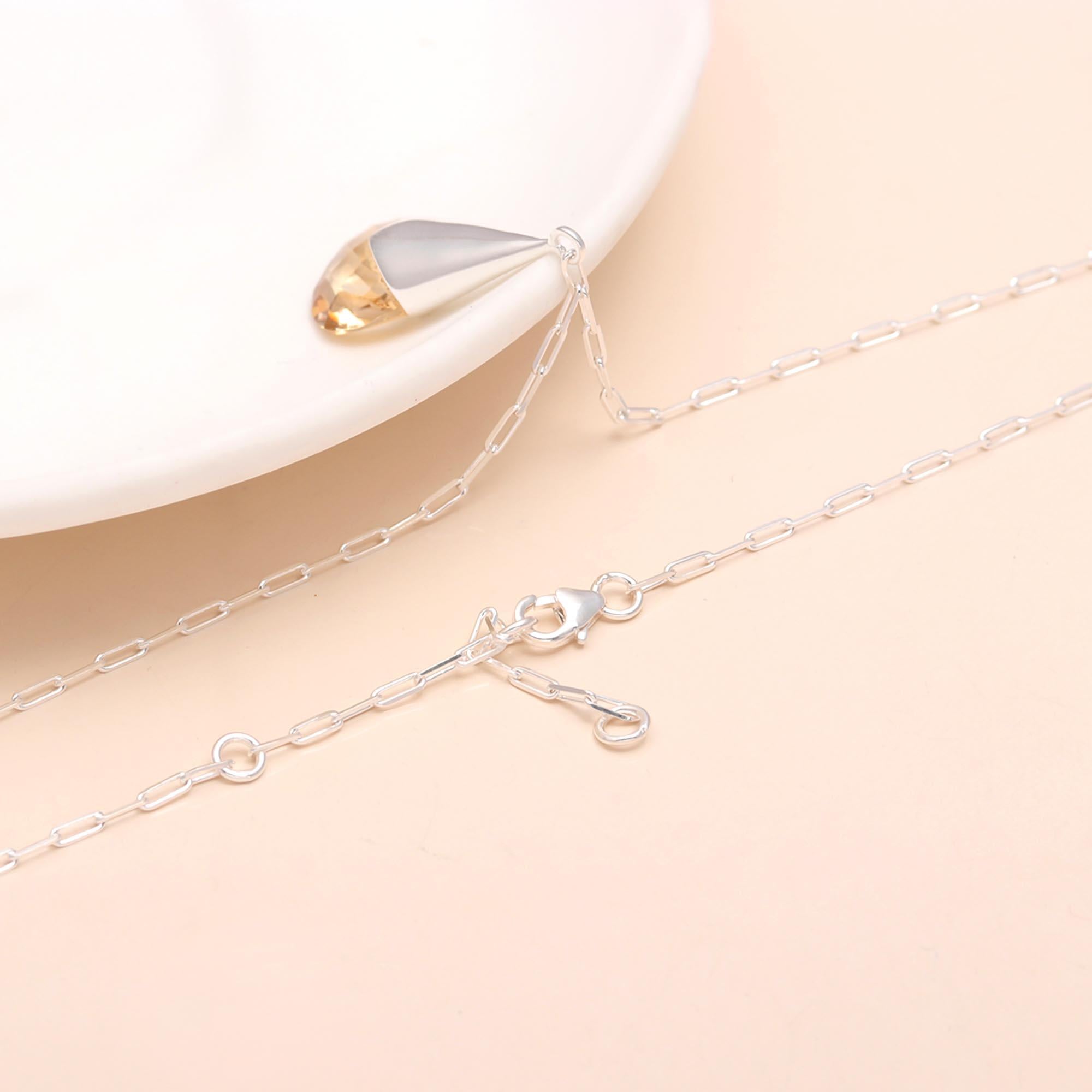 925 Sterling Silver Citrine Teardrop Pendant Necklace