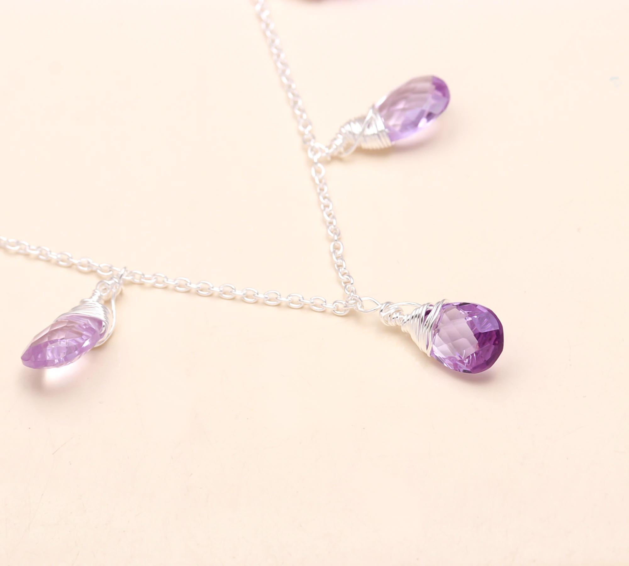 925 Sterling Silver Amethyst Teardrop Necklace