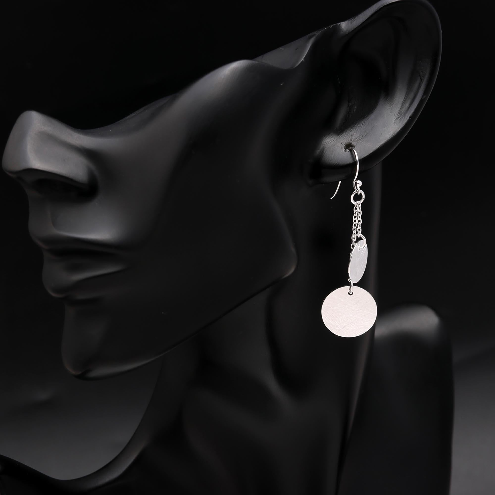 925 Sterling Silver Layered Disc Long Drop Dangle Earrings