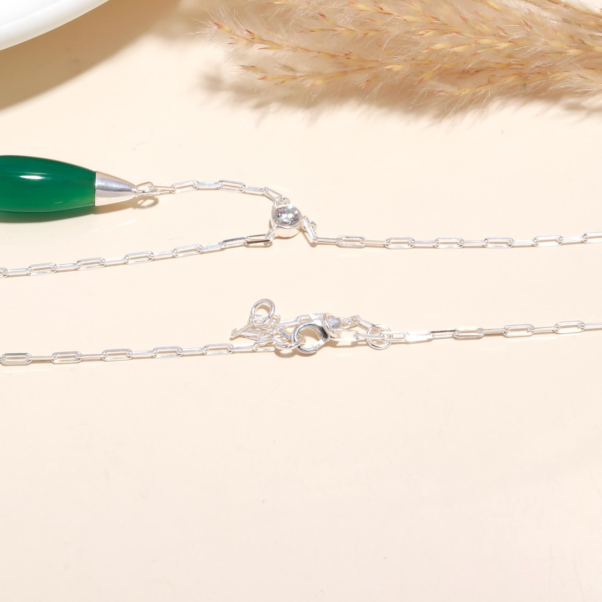 925 Sterling Silver Green Chalcedony Teardrop Necklace